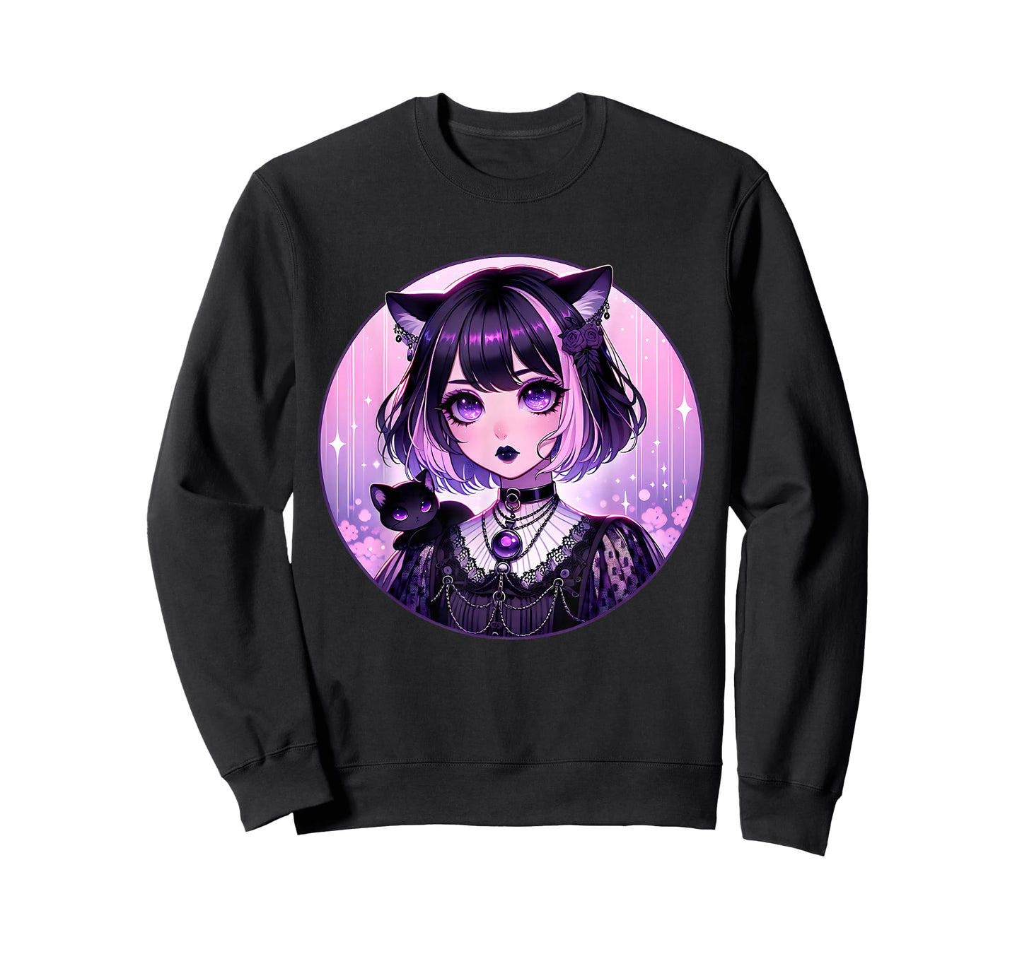 Japanese Gothic Kawaii Anime Pastel Goth Emo Witchy Cat Girl T-Shirt