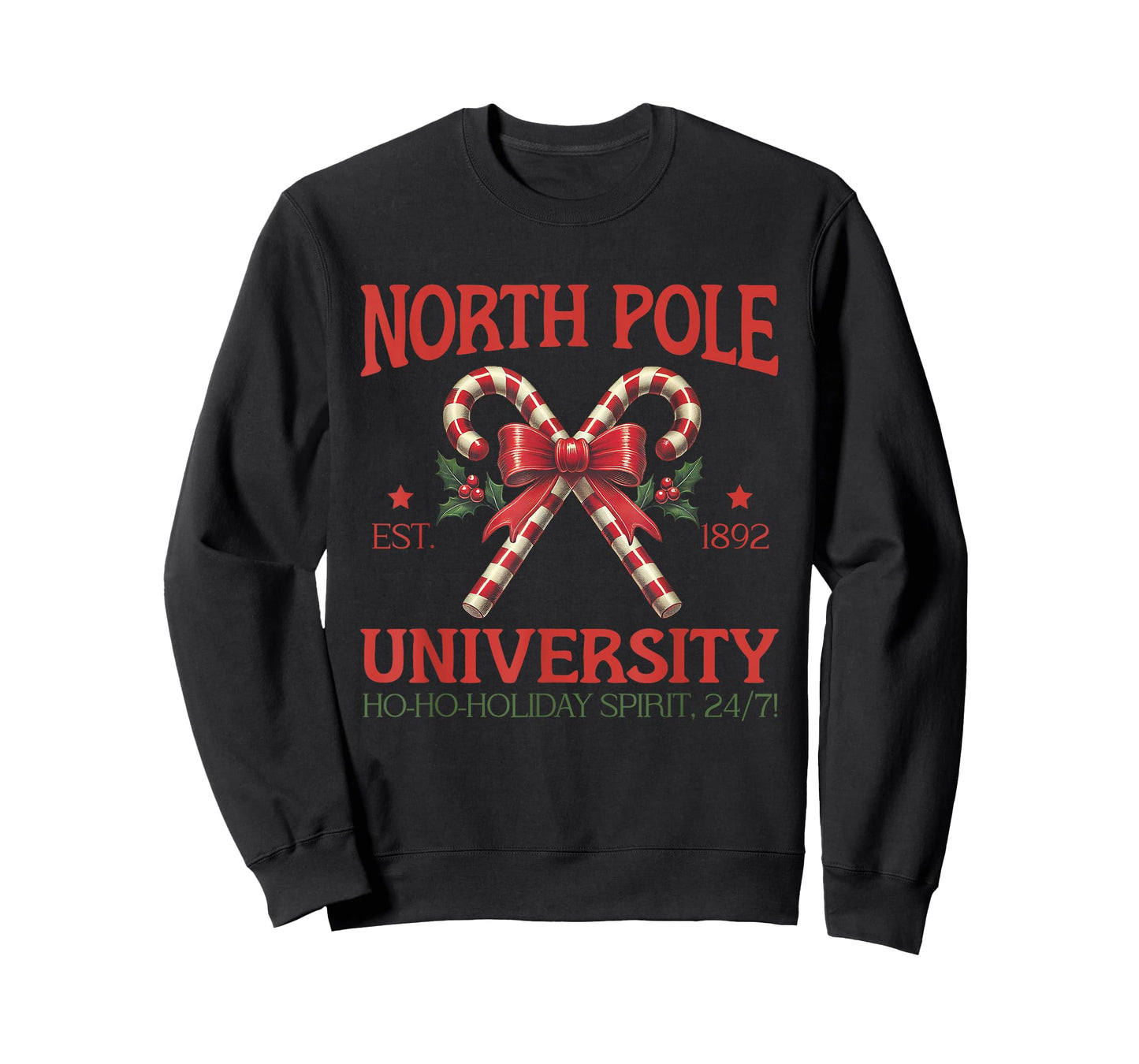 North Pole University Retro Christmas Candy Cane Holiday T-Shirt