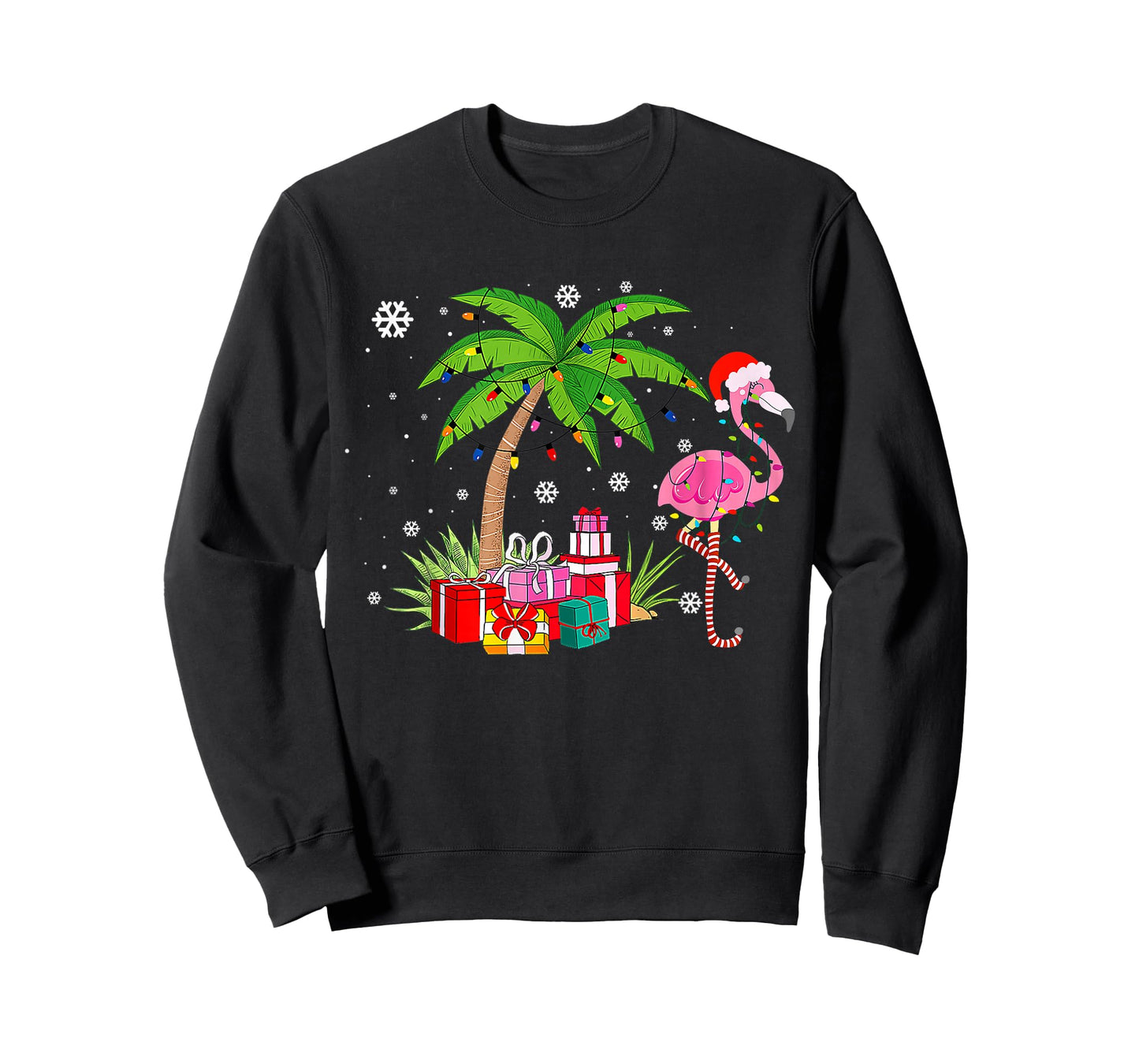 Pink Flamingo Christmas Palm Tree Tropical Xmas Funny T-Shirt
