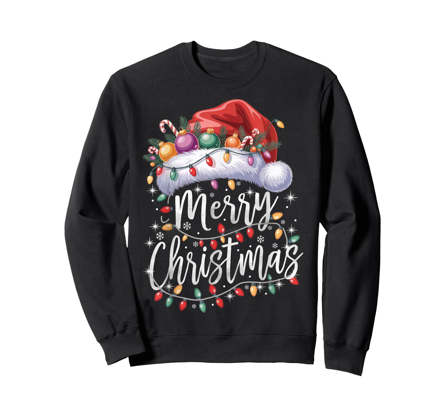 Merry Christmas Lights Red Santa Hat Family Matching Xmas T-Shirt