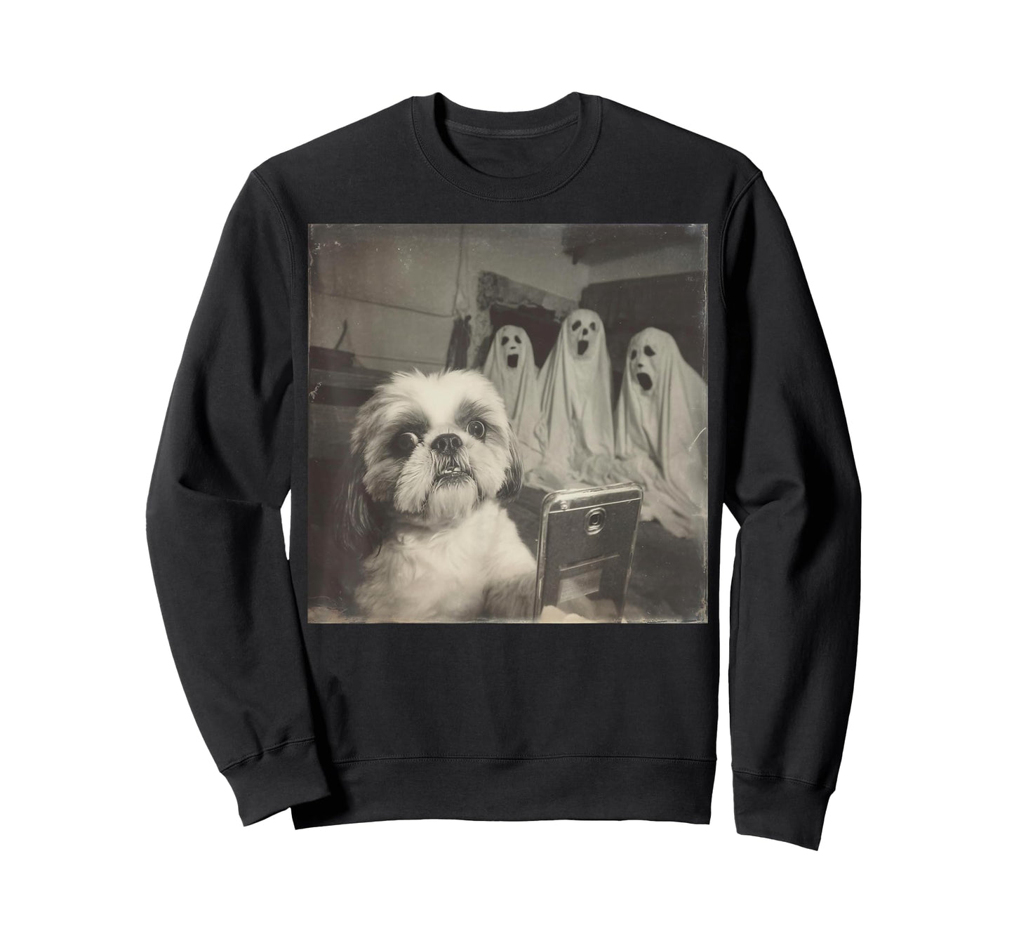 Shih Tzu Selfie with Ghosts Funny Halloween Retro Dog T-Shirt