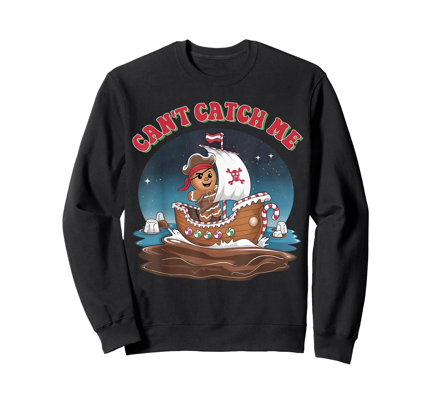 Can't Catch Me Retro Christmas Gingerbread Pirate Men Boy PJ T-Shirt