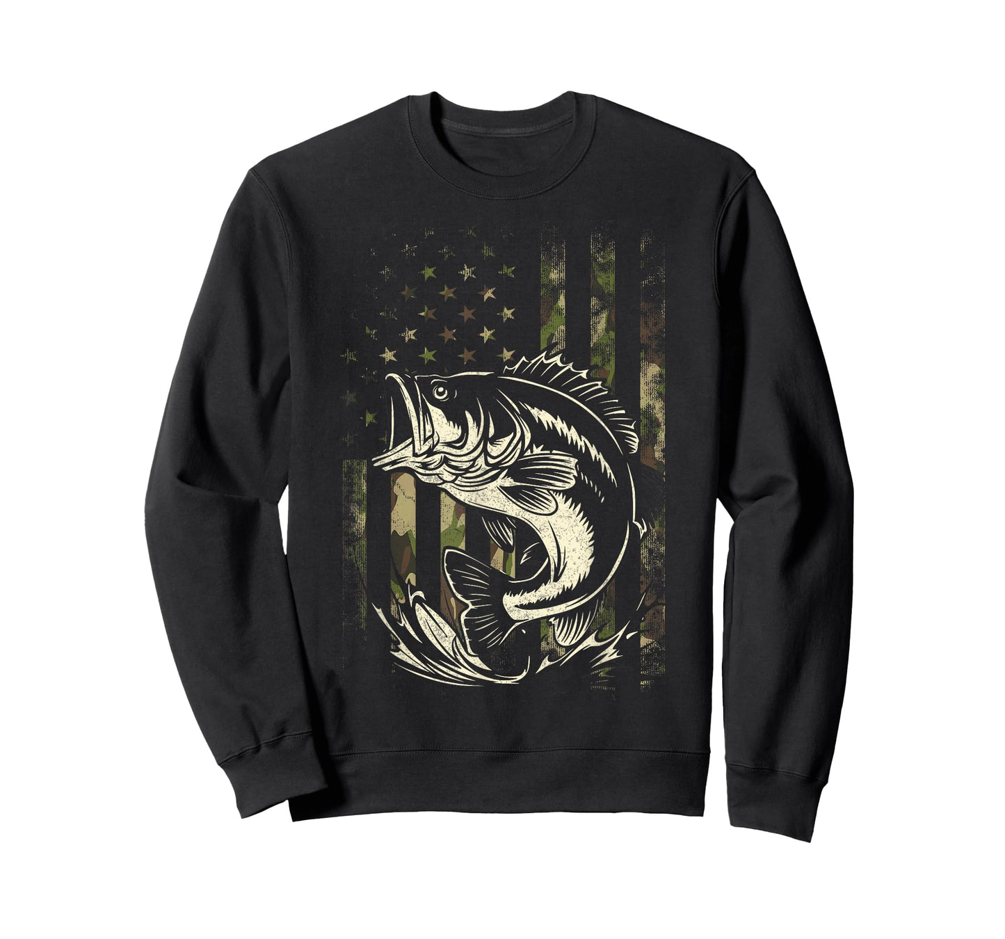 Fishing Camouflage US American Flag Bass Fish Fisherman Camo T-Shirt