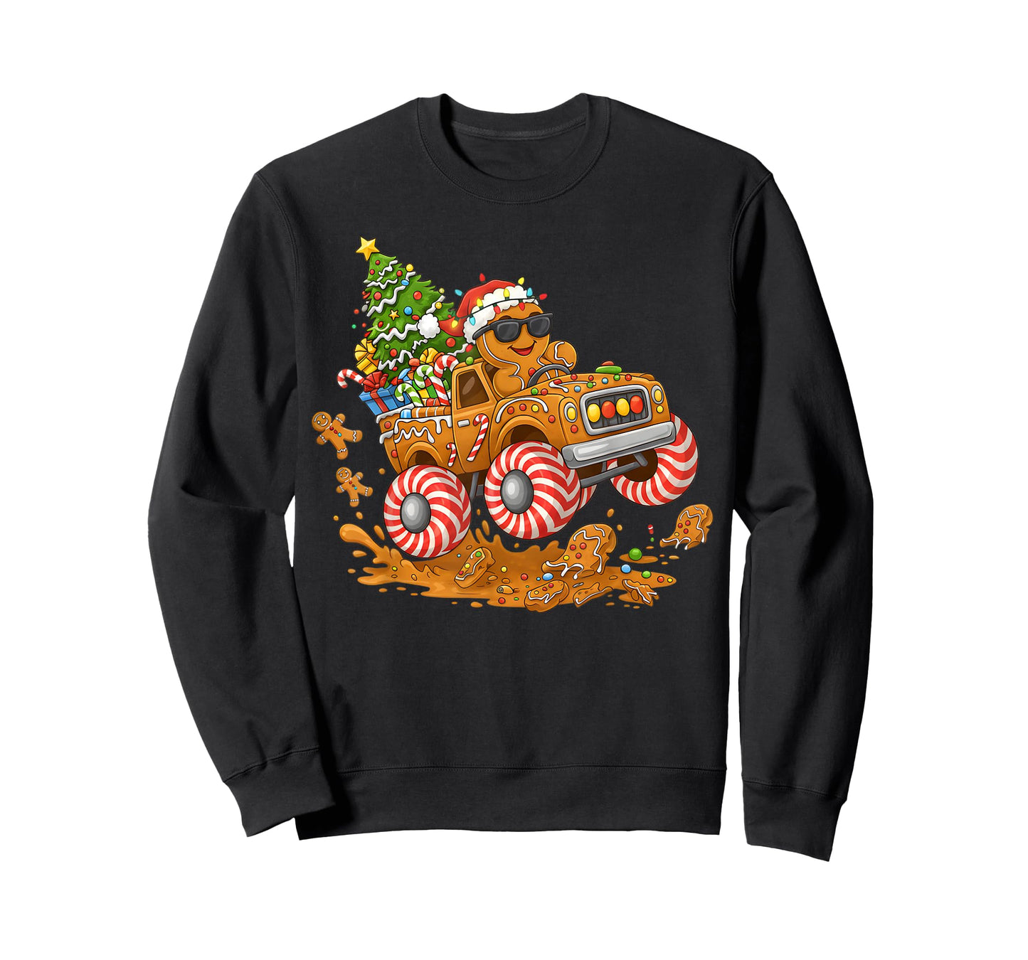Monster Truck Gingerbread Man Funny Christmas Baking T-Shirt