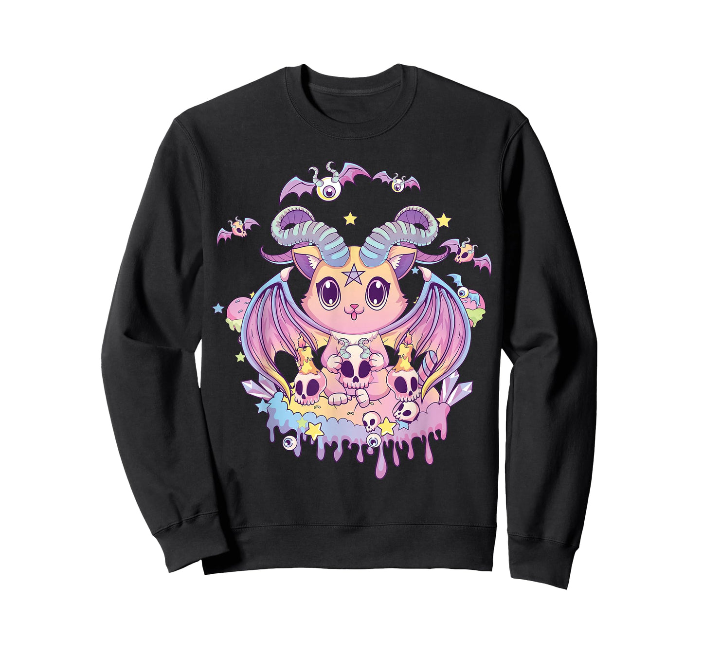 Pastel Goth Krampus Cat Cute Creepy Devil Cat and Skull T-Shirt