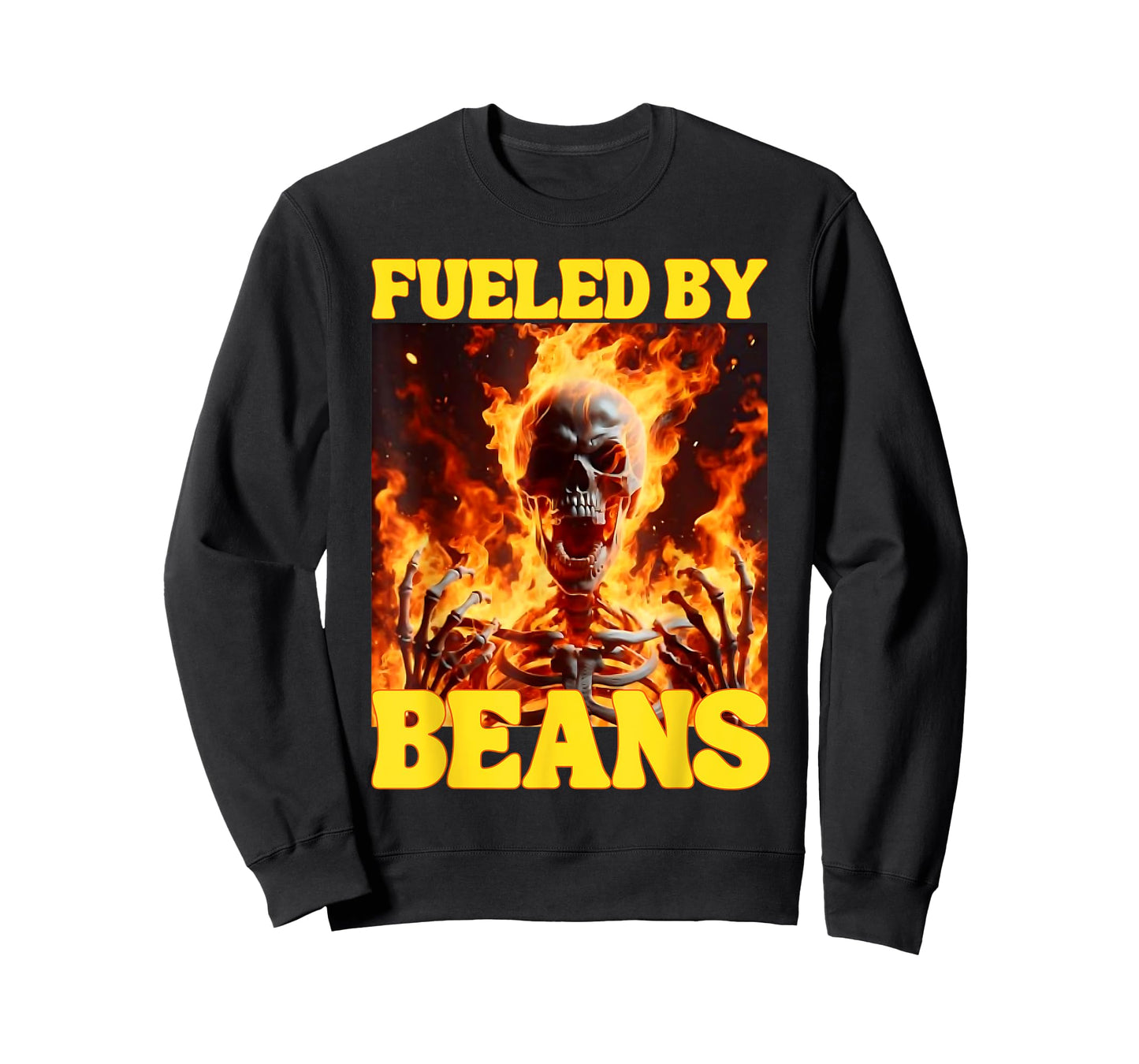 Fueled By Beans Funny Cringe Hard Skeleton Meme Flames T-Shirt