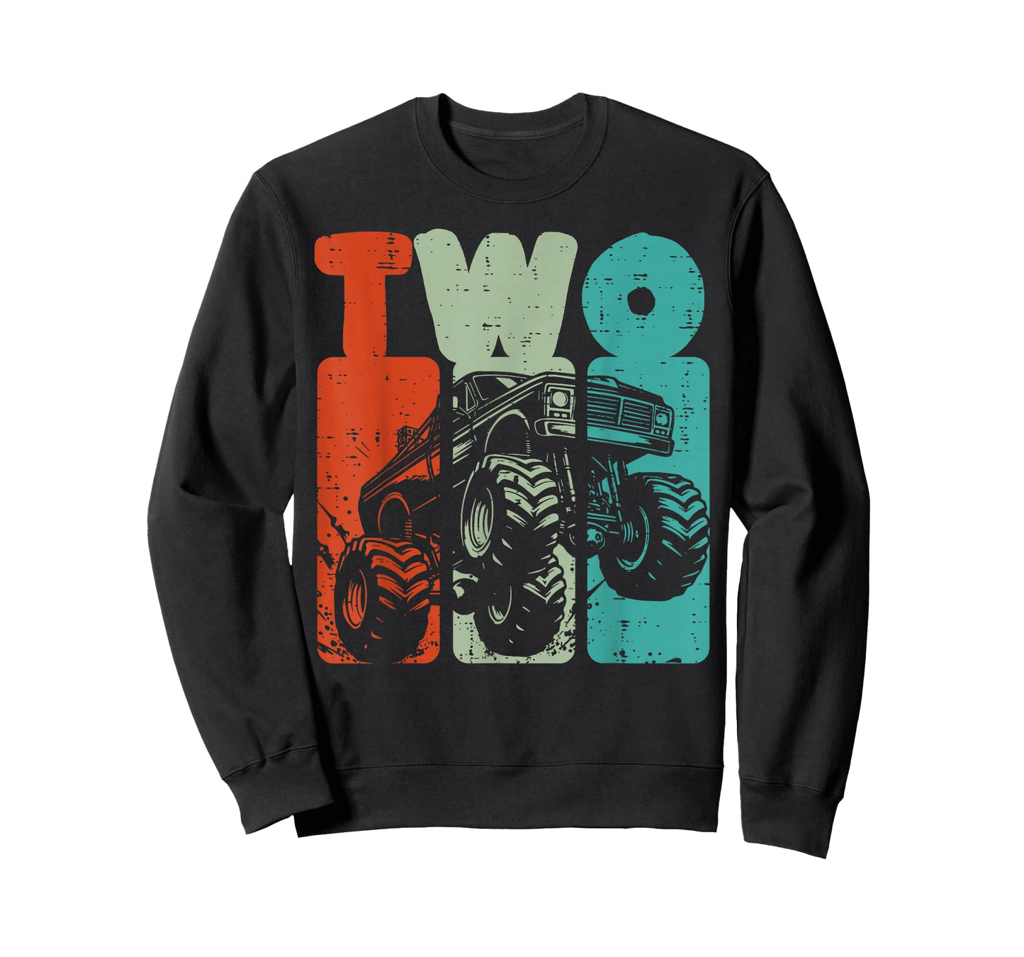 2nd Birthday Monster Truck Two Retro 2 Bday Toddler Boys Kid T-Shirt