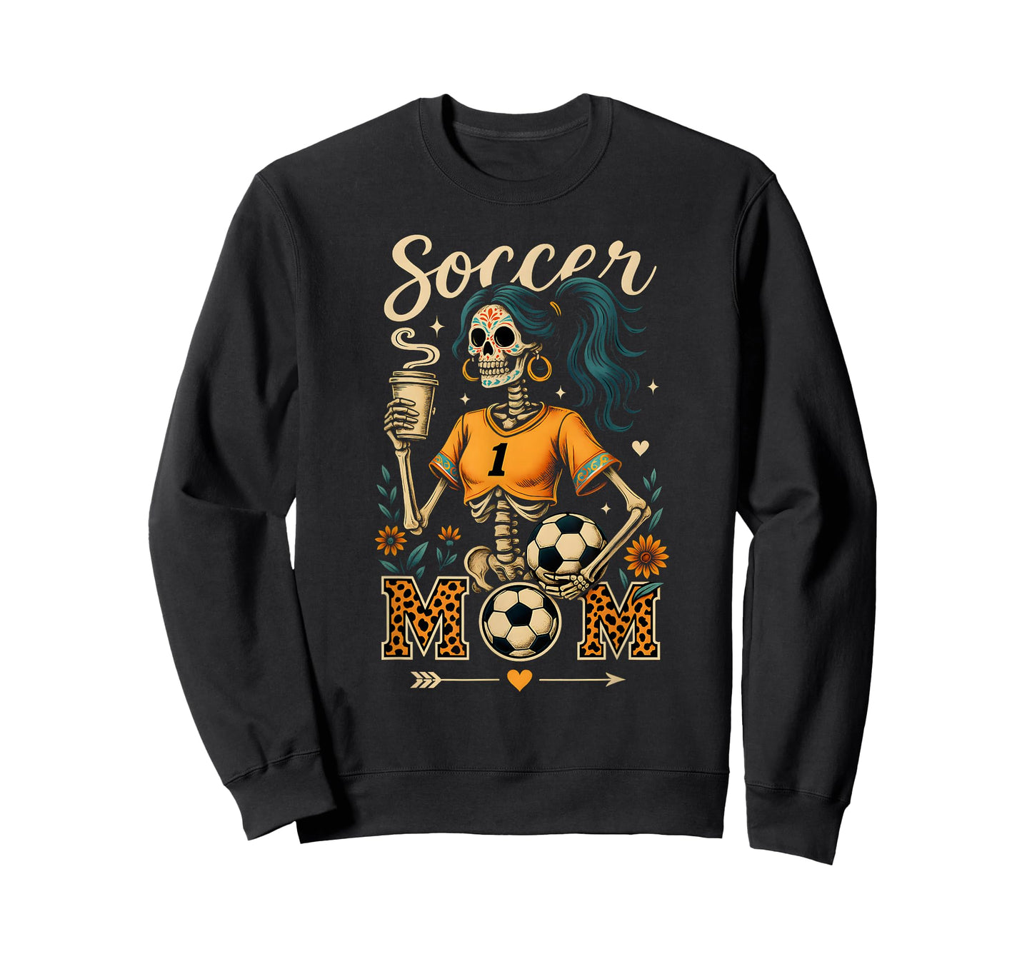 Soccer Mom Skeleton Coffee Leopard Style Vintage Halloween T-Shirt