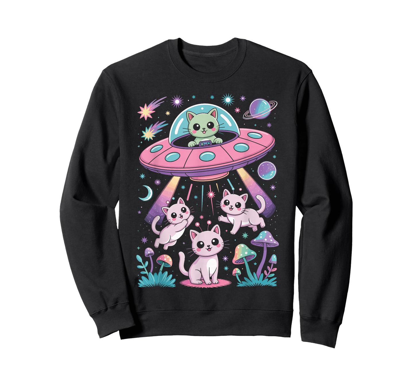 Cute Alien Cat UFO with Space Kittens Pastel Aesthetic T-Shirt