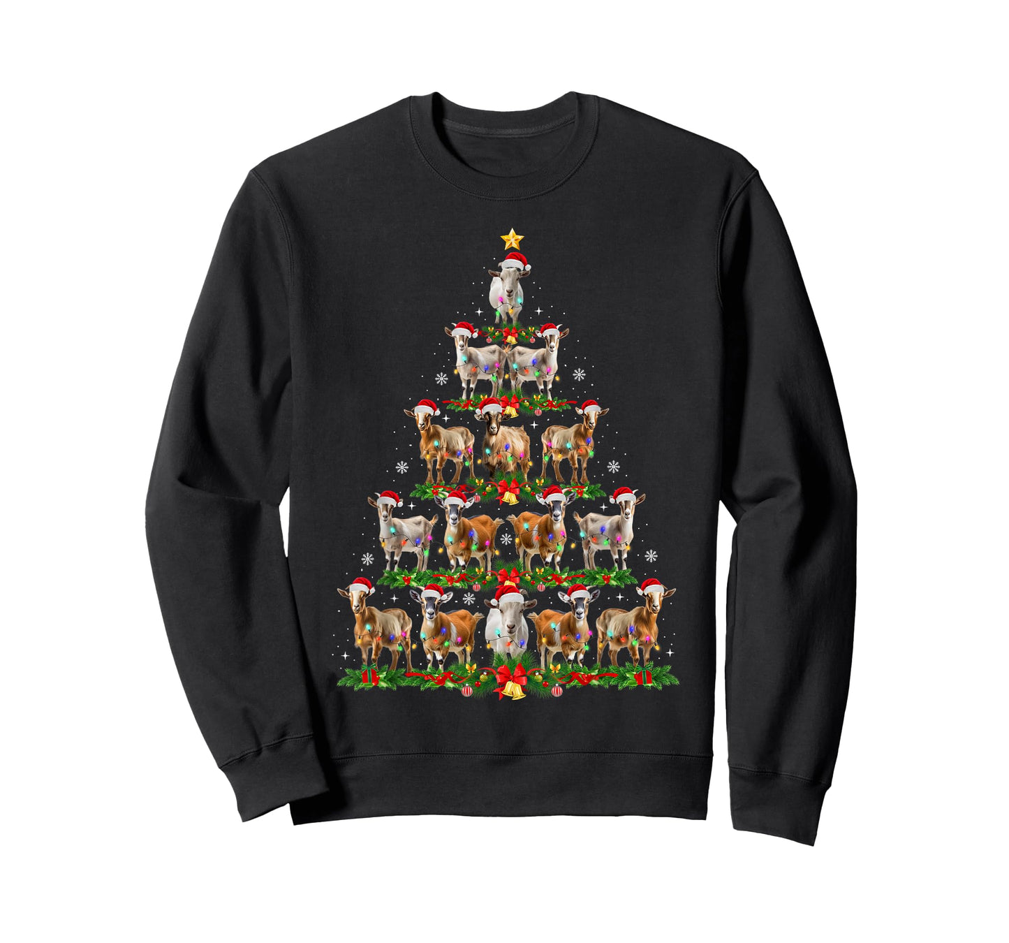 Funny Goat Christmas Tree Lights Santa Hat Xmas Pajamas T-Shirt