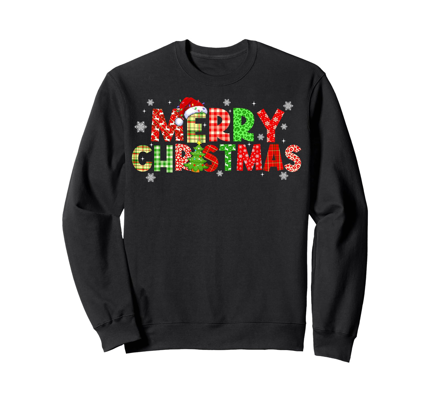 Merry Christmas Plaid Xmas Tree Santa Hat Men Women Kid T-Shirt