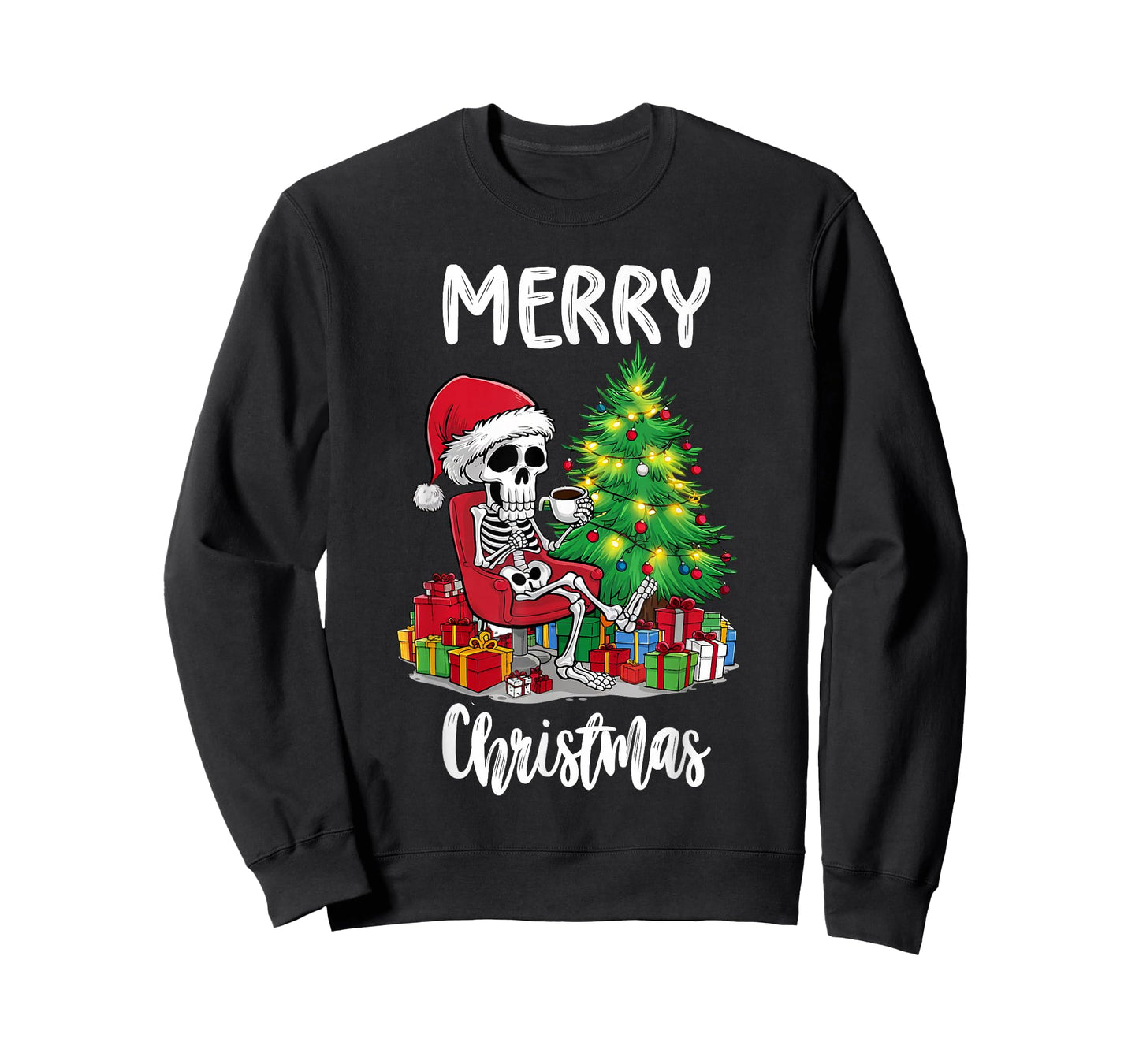 Skeleton Santa Merry Christmas Xmas Lights Pajamas Holiday T-Shirt