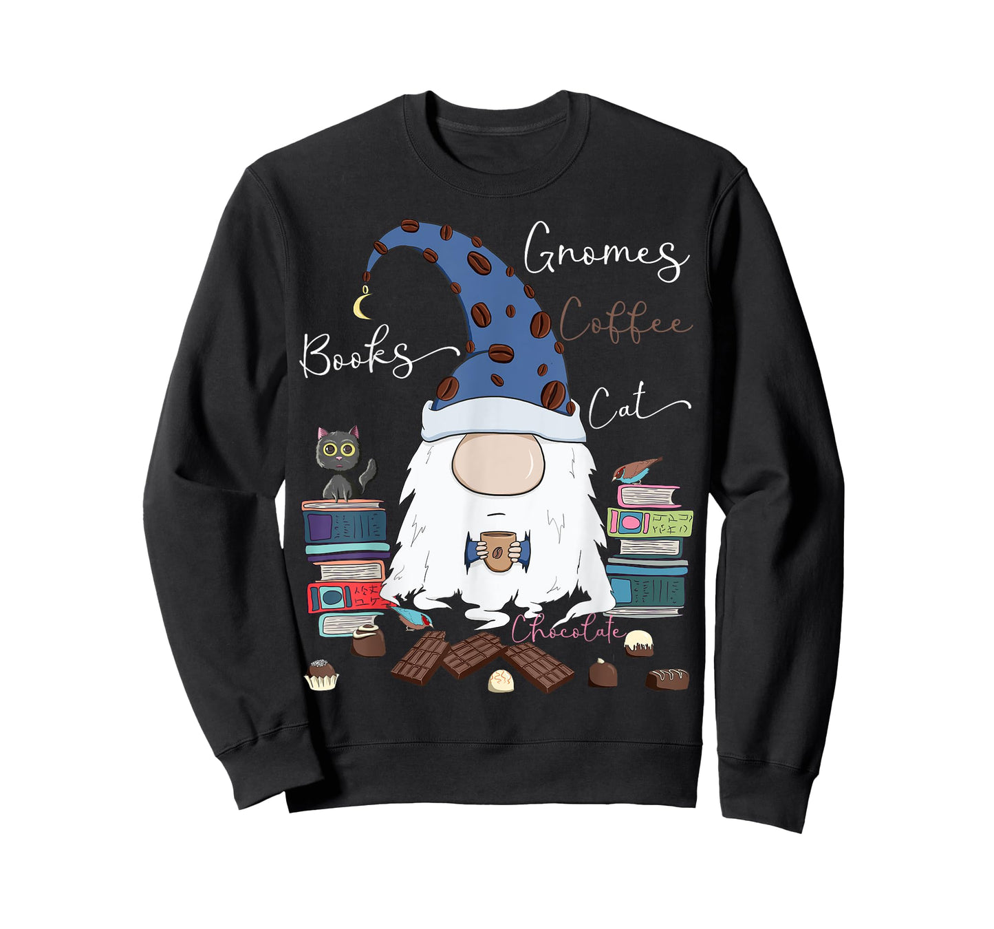 Gnomes Coffee Books Cat Chocolate Funny Gnome & Coffee Lover Men Women Girls Kids T-Shirt