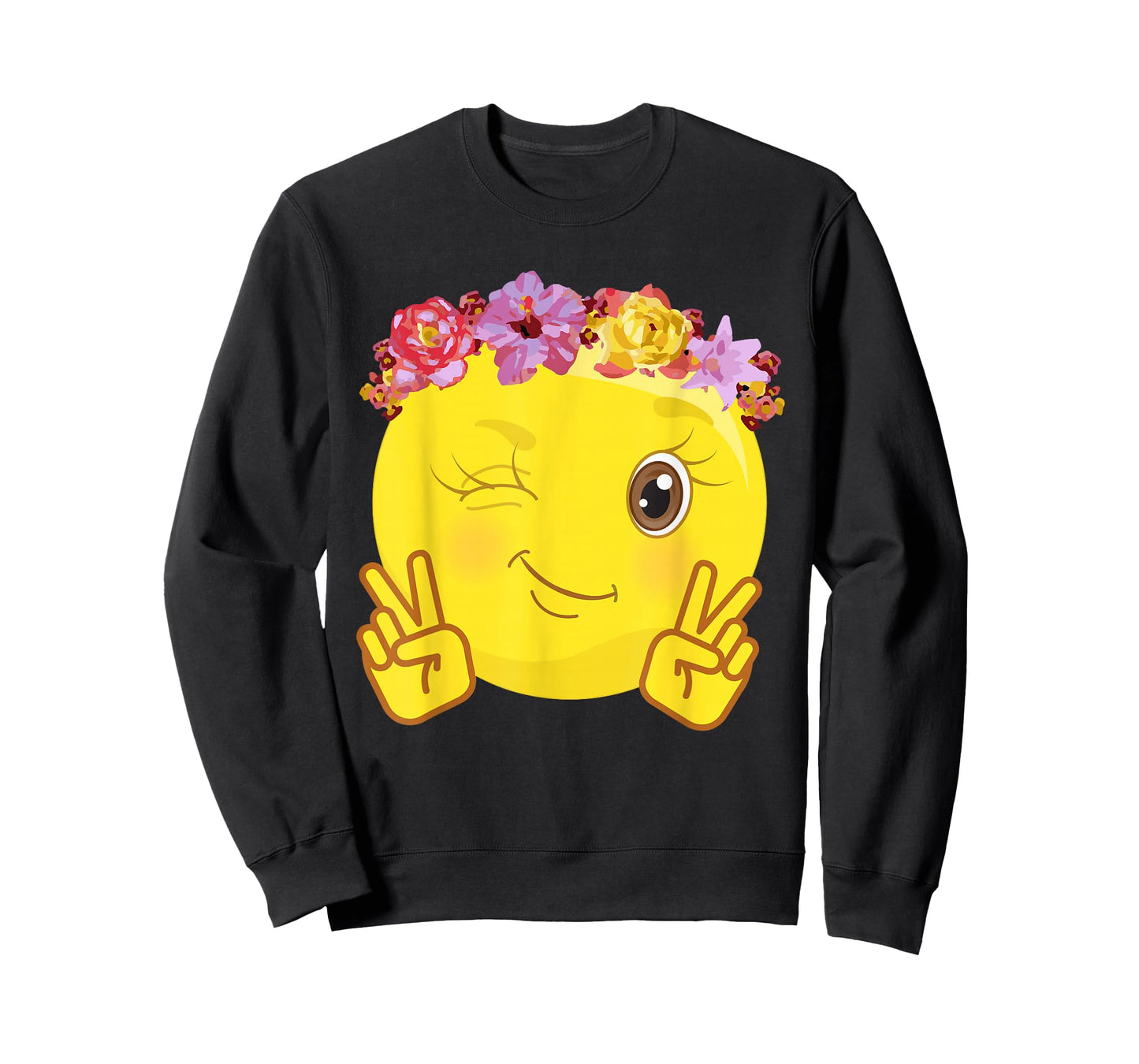 Peace Emoticon Winking Flower Crown T-Shirt T-Shirt