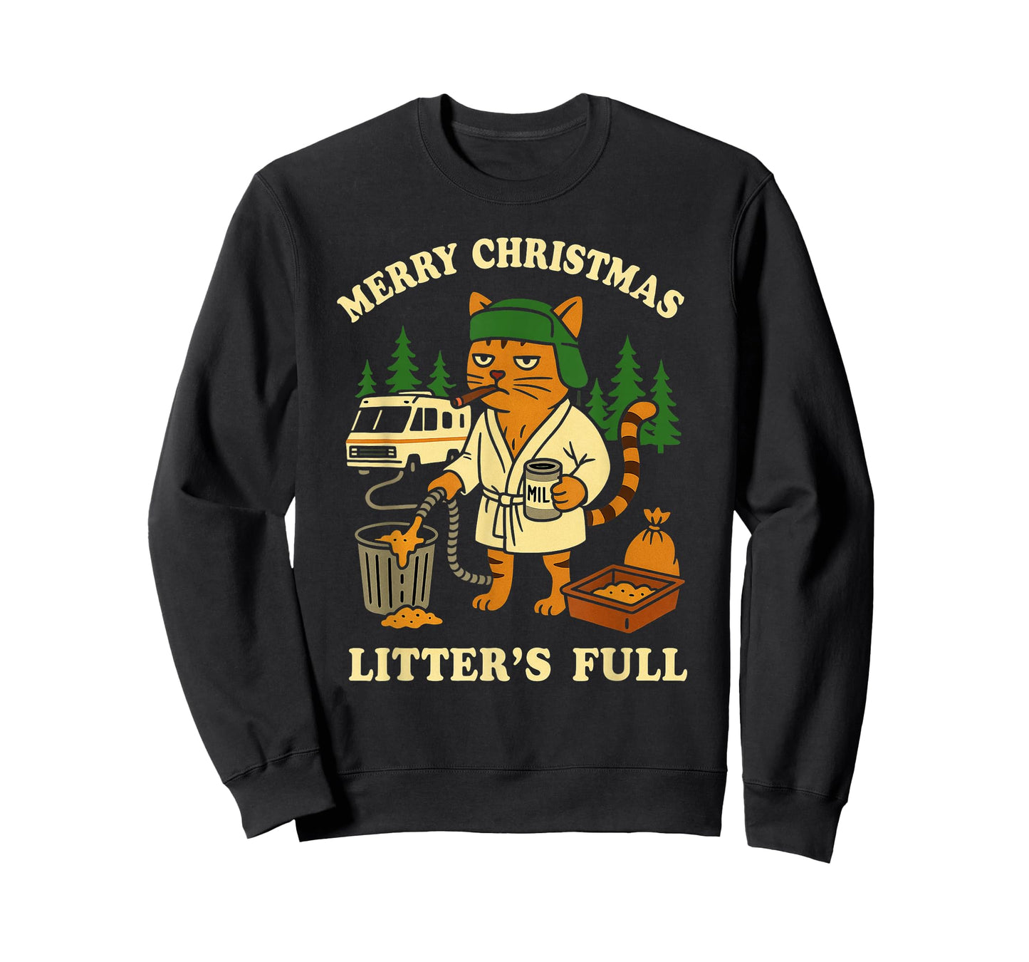 Merry Christmas Litter’s Full Funny Cat RV Holiday Tee T-Shirt
