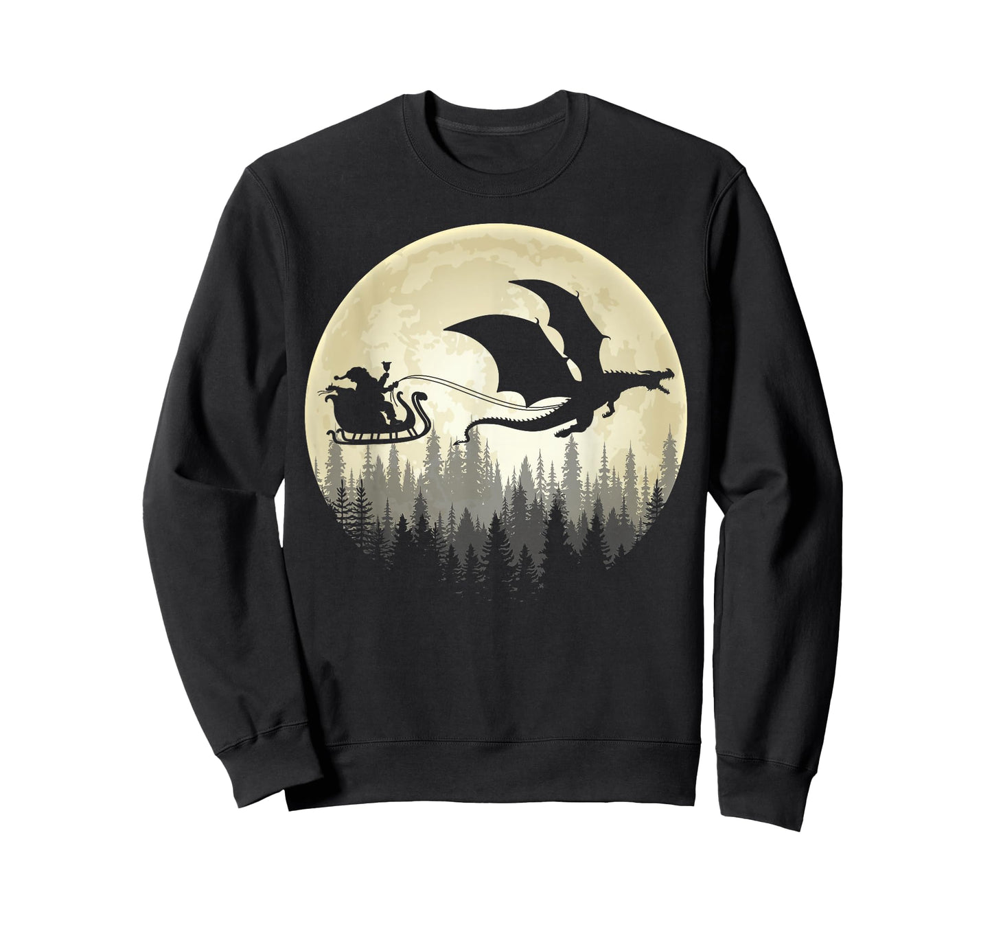Dragon Riding Santa Sleigh & Moon Merry Christmas Boys Kids T-Shirt