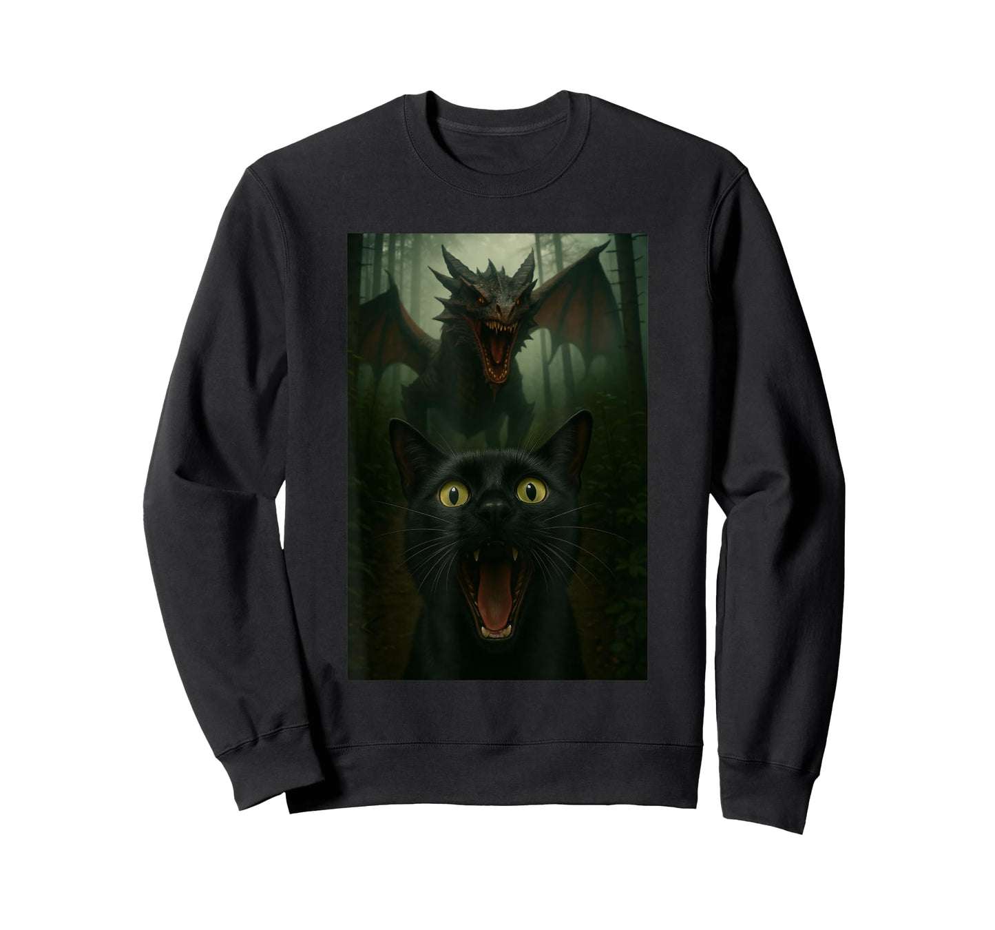 Black Cat Selfie With Dragon Funny T-Shirt