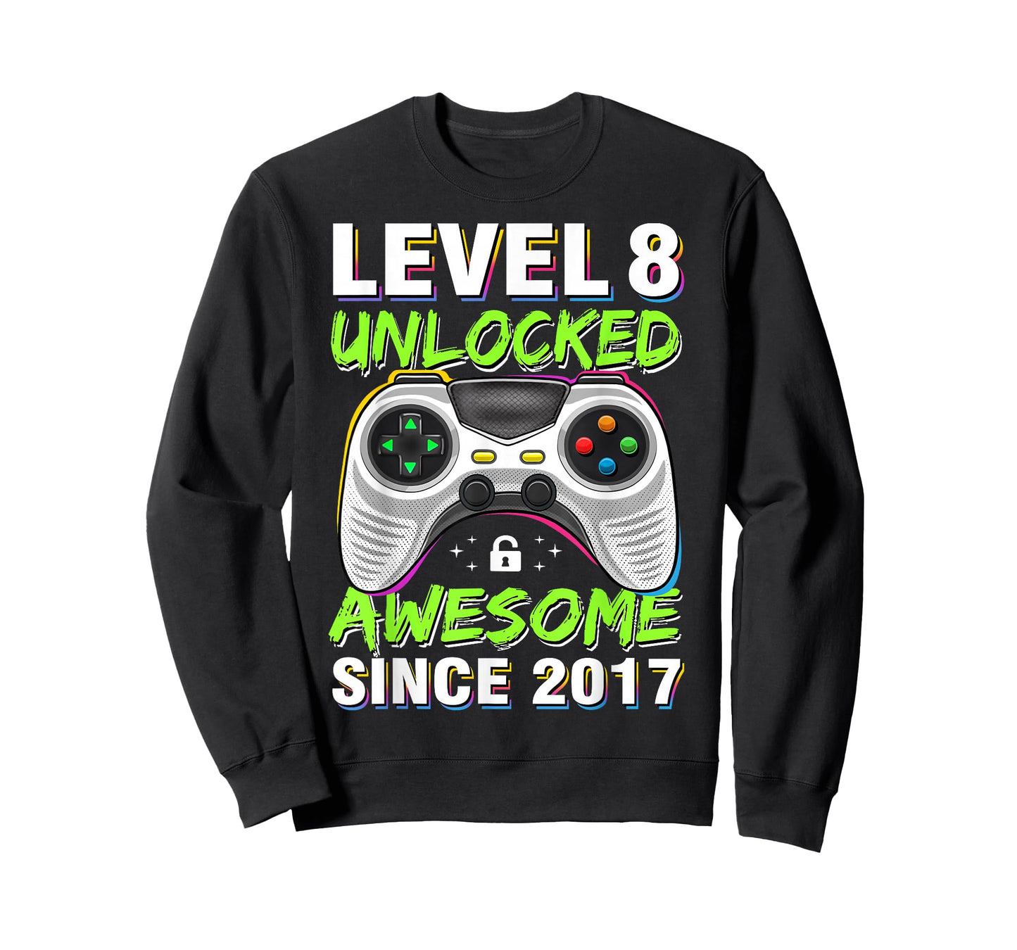 Level 8 Unlocked Awesome Since 2017 8th Birthday Gaming Boys T-Shirt