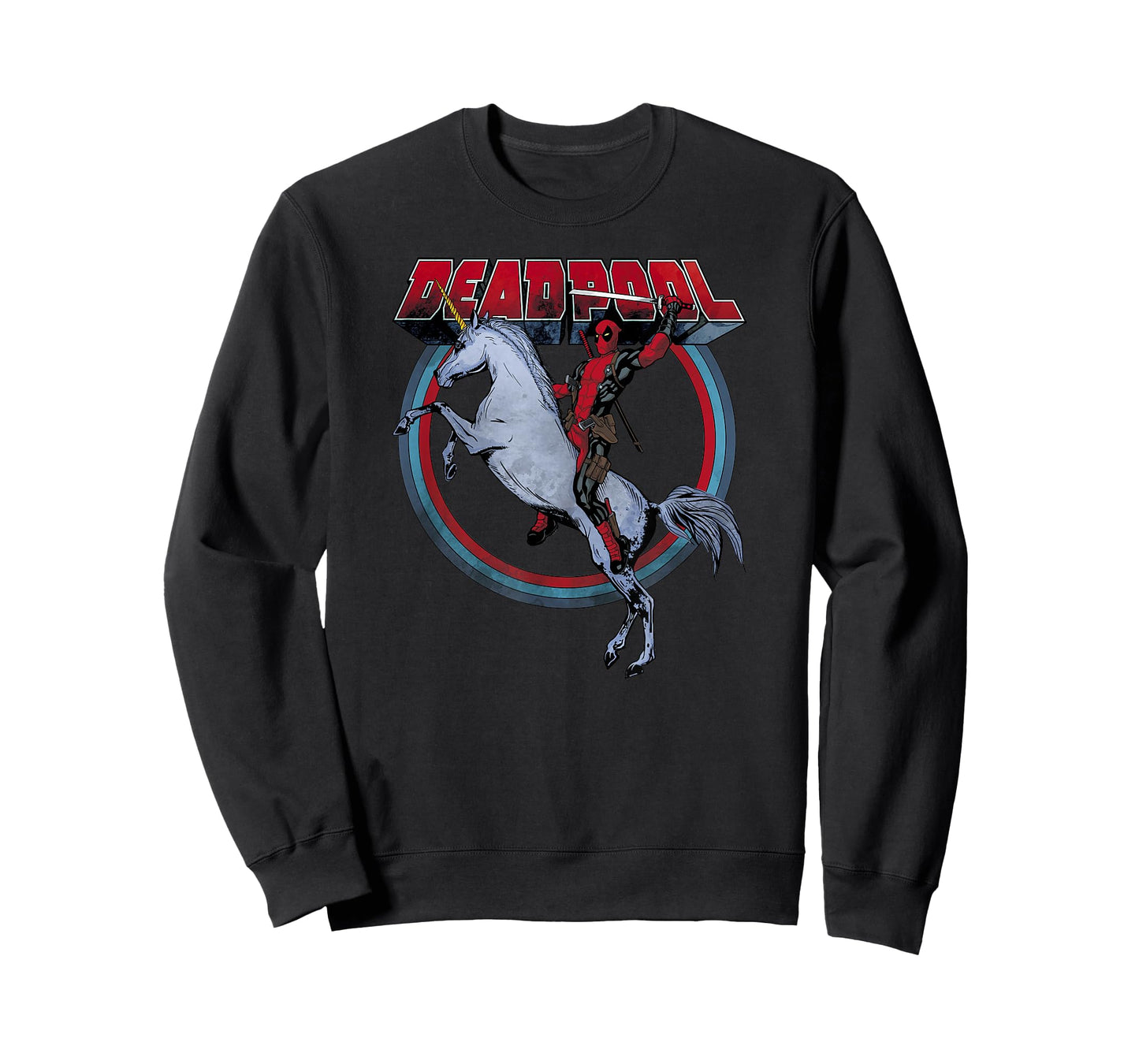 Marvel Deadpool MERC Riding a Unicorn Rainbow Circle T-Shirt Small