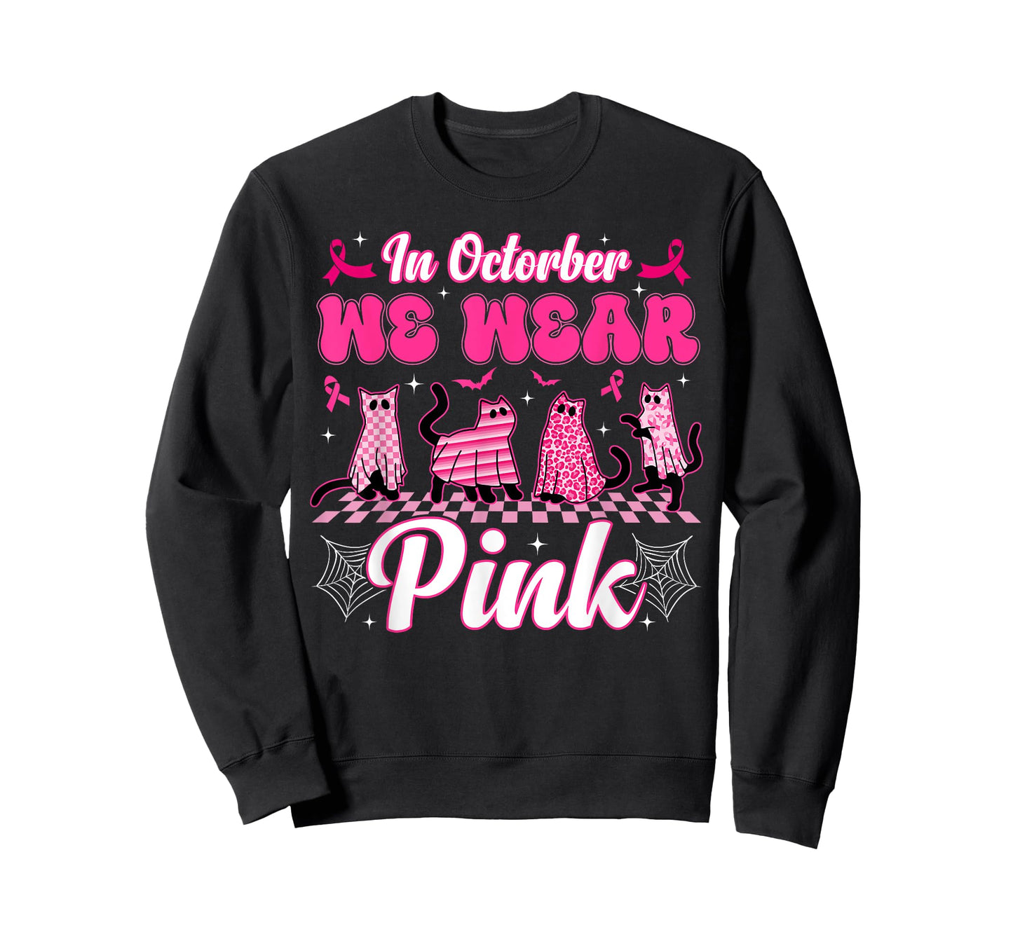 October We Wear Pink Cat Boo Ghost Breast Cancer Men Women T-Shirt