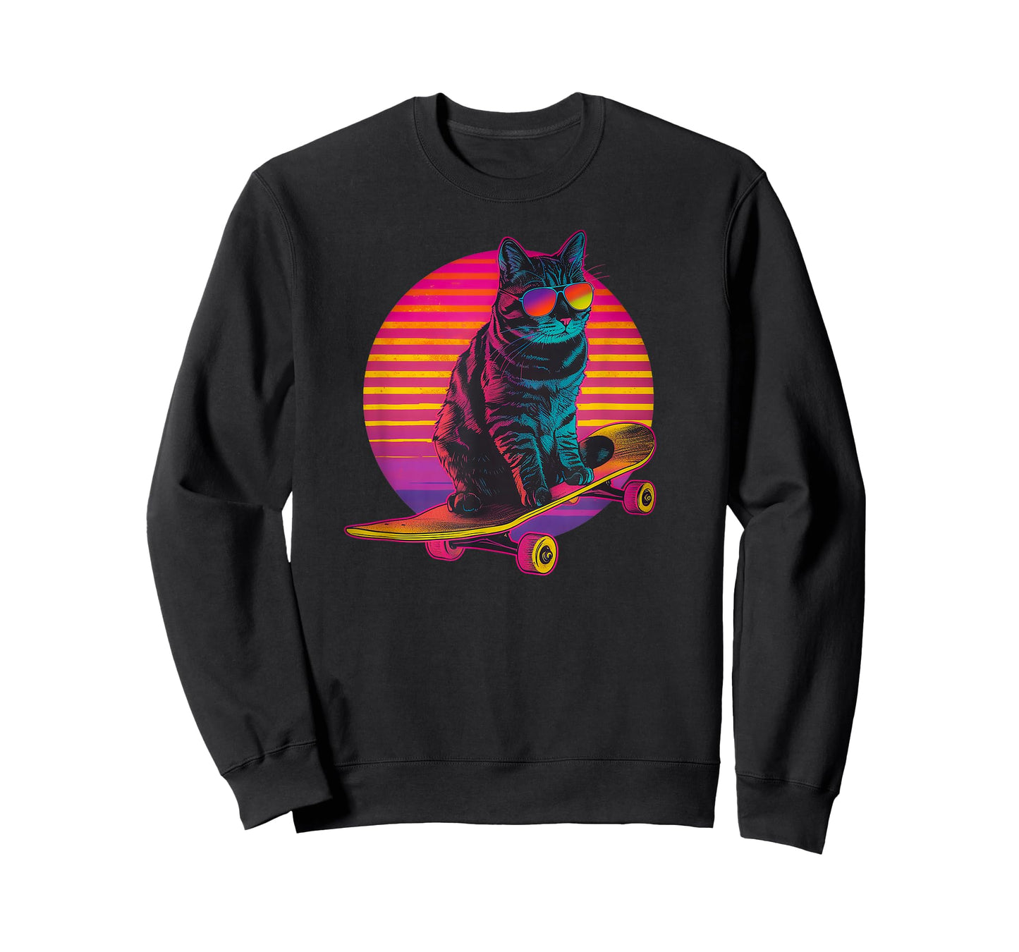 Retro Cat on Skateboard Retro Sunset T-Shirt