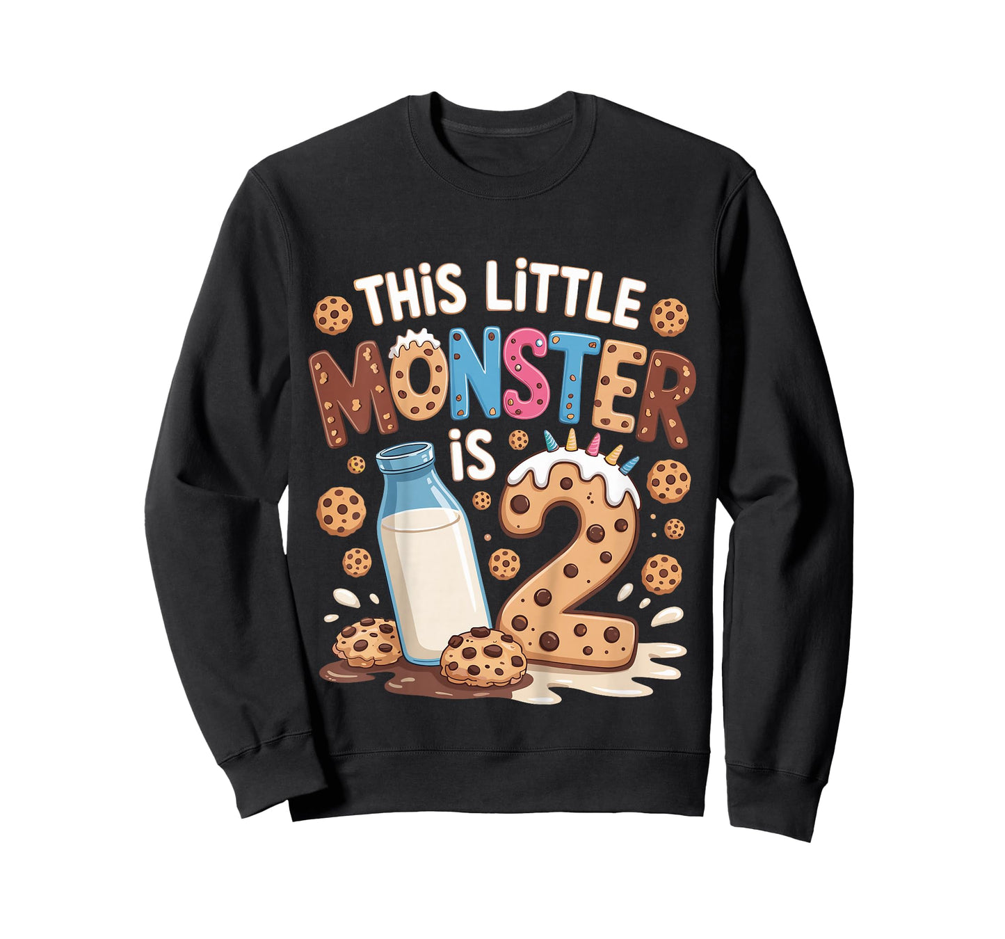 Kids This Little Monster Is 2 Birthday Milk 2nd Bday Boy Girl T-Shirt