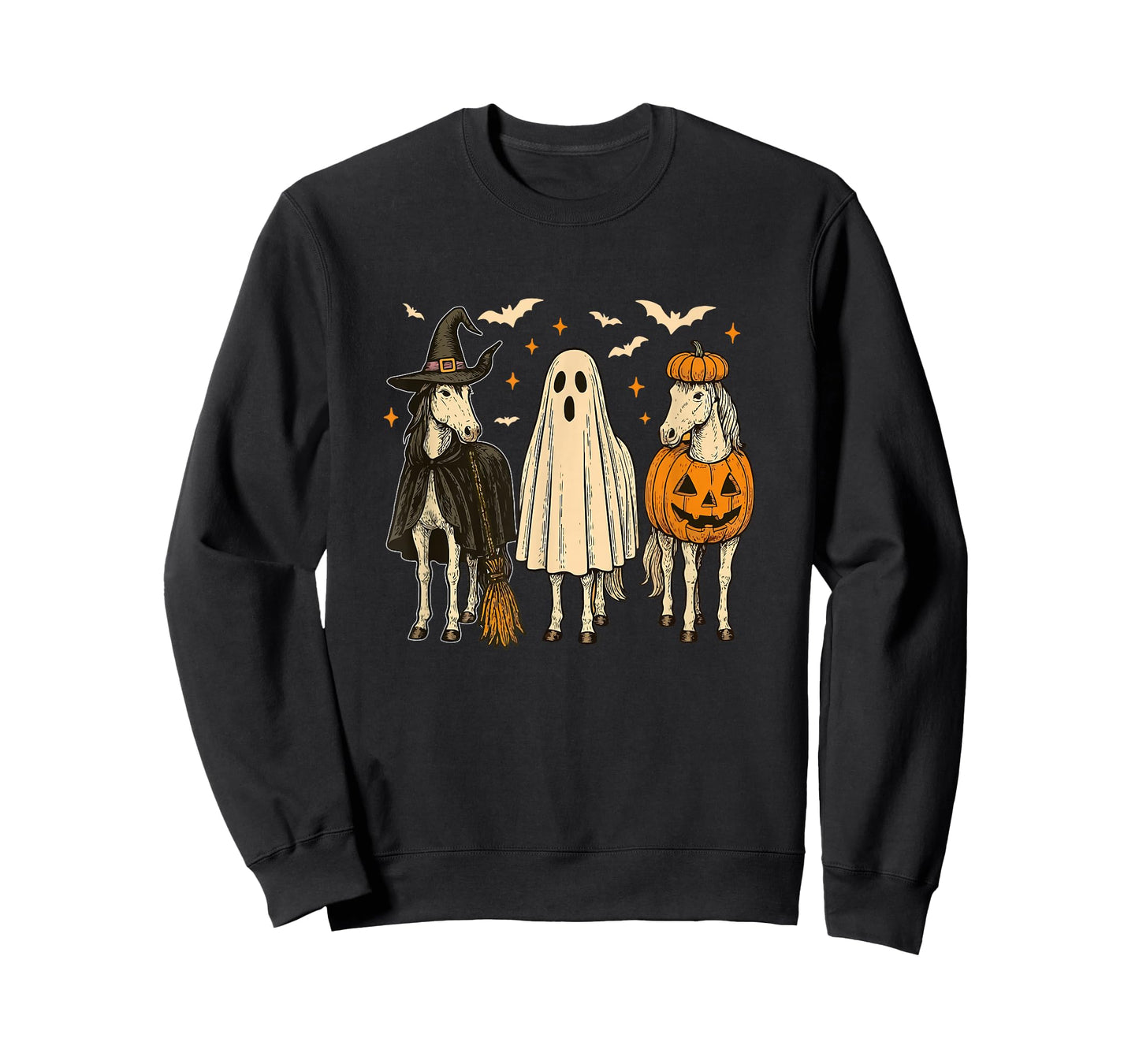 Three Halloween Horses Cosplay Witch Boo Carved Pumpkin T-Shirt