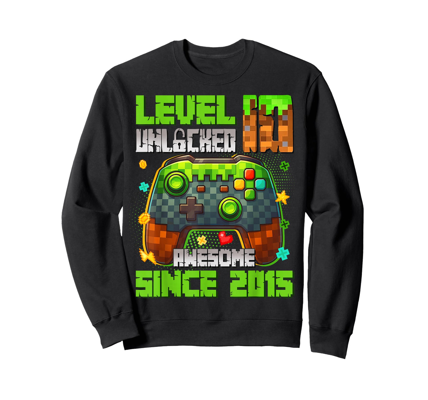 Level 10 Unlocked Awesome Since 2015 10th Birthday Gaming T-Shirt