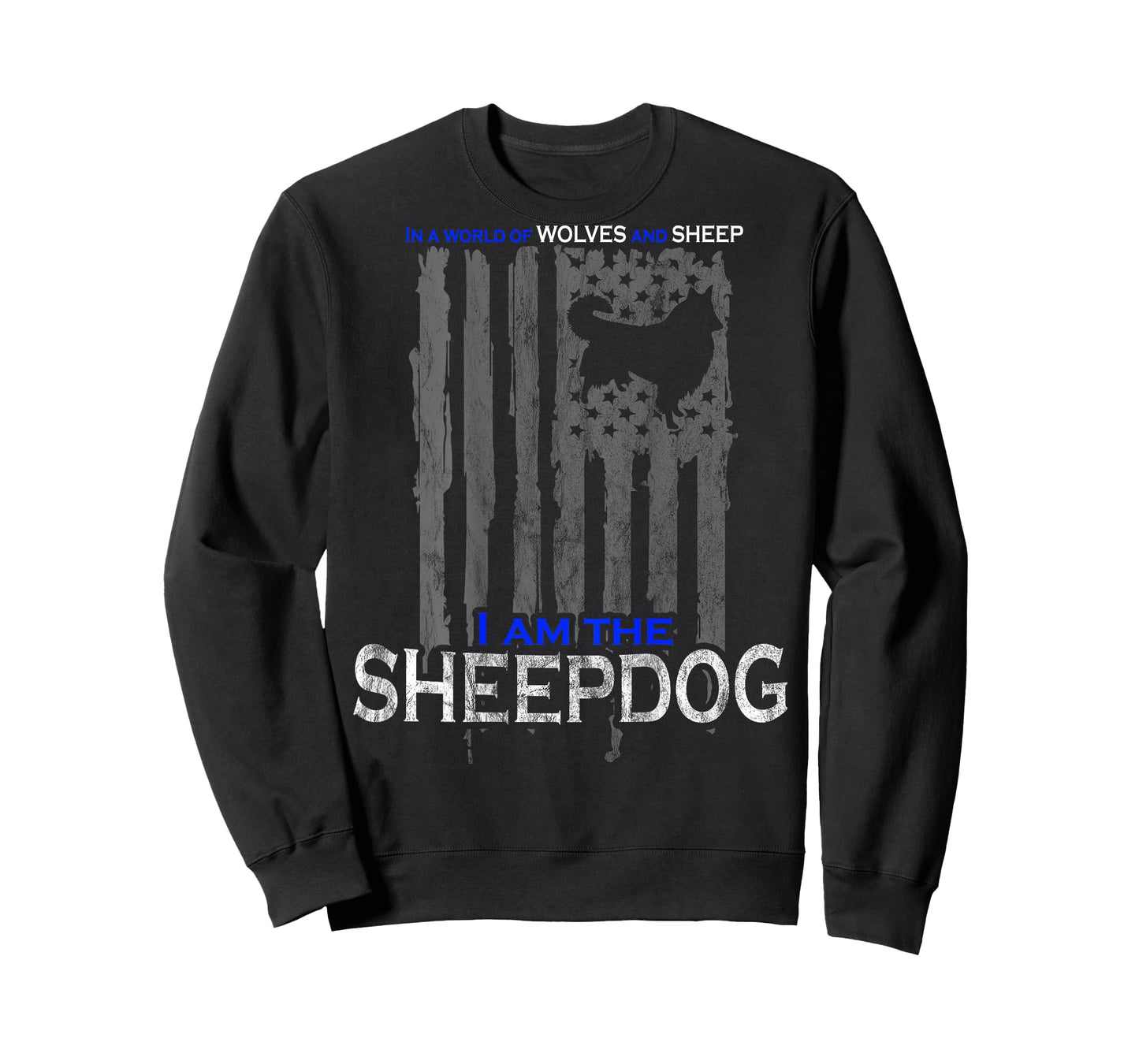 Patriotic Sheepdog, Wolves, and Sheep American Flag Women Men T-Shirt
