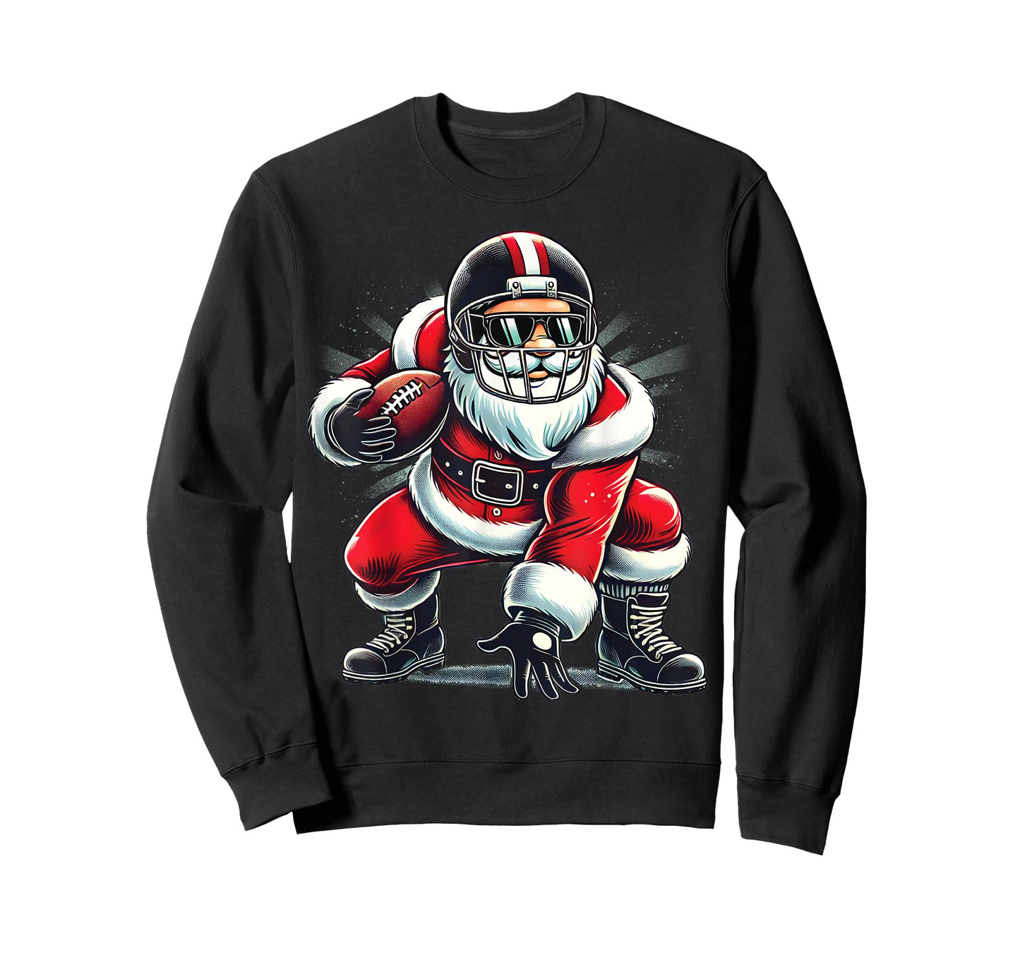 Christmas Santa Claus Football Lineman Quarterback Boys Kids T-Shirt