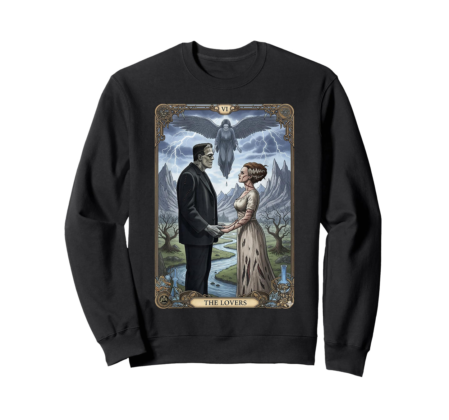 The Monster Frankenstein and Bride Lovers Tarot Card T-Shirt