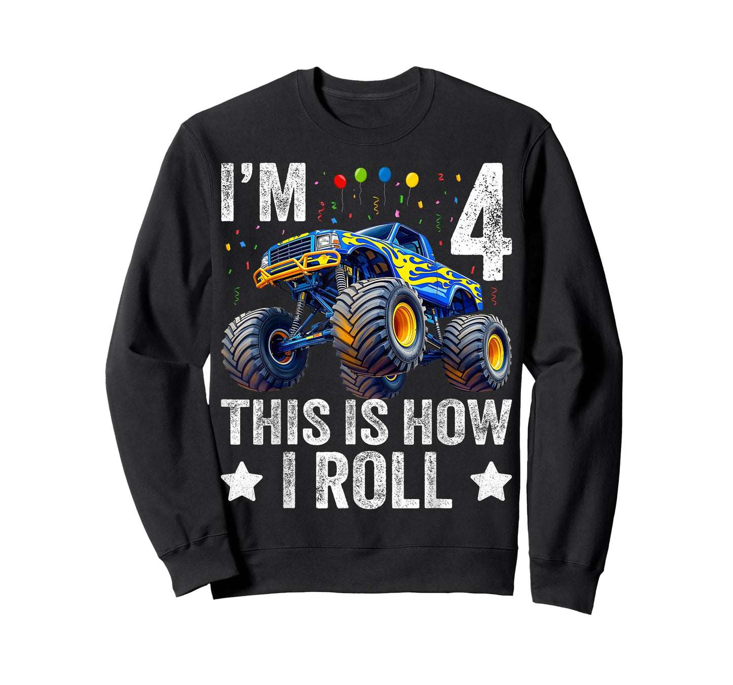 I'm 4 This is how I roll Monster Truck 4th Birthday Boys T-Shirt