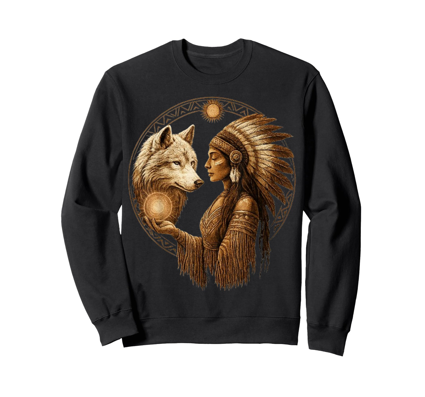 Indian Native American Woman with White Wolf Vintage Gifts T-Shirt