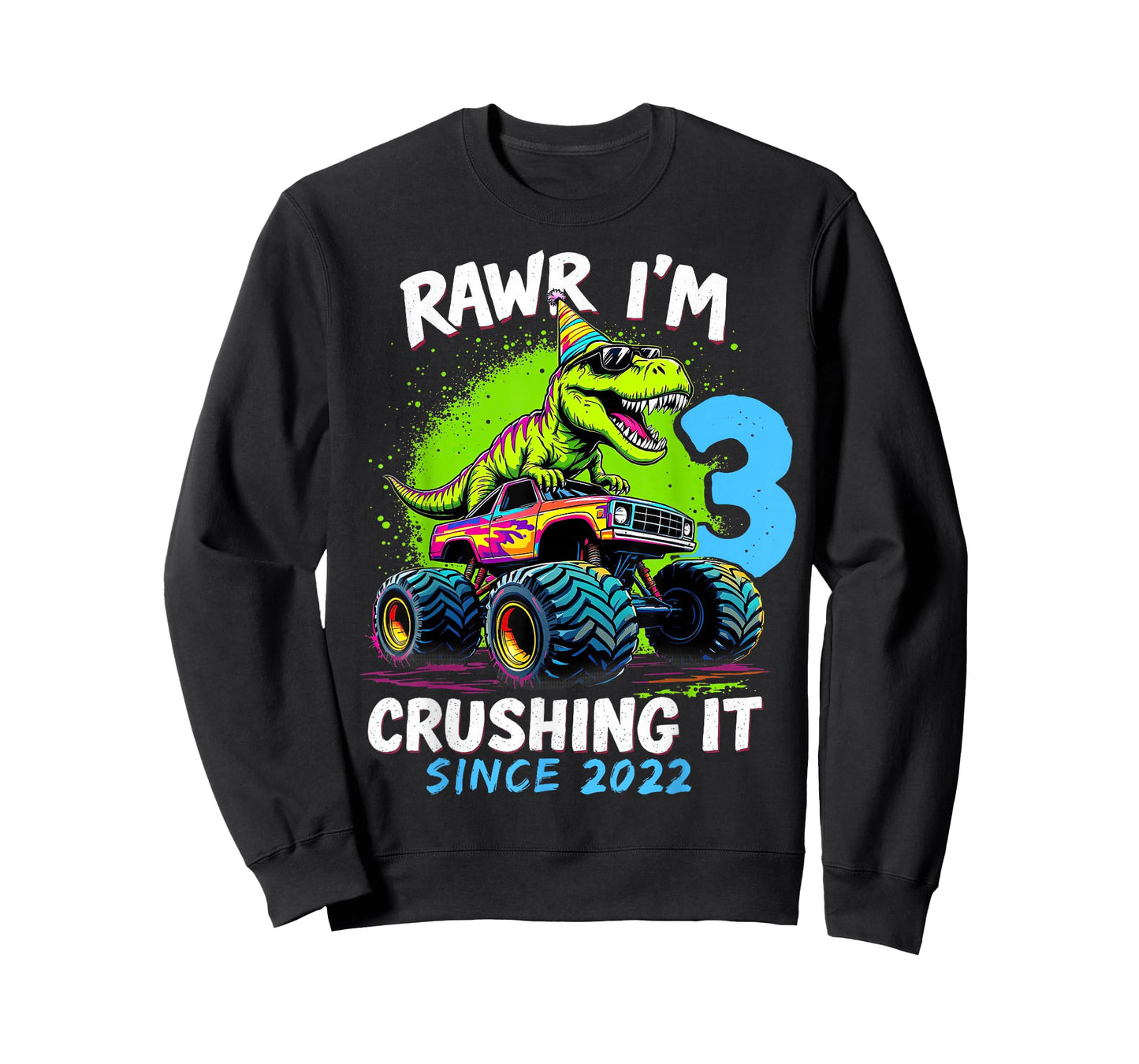 3rd Birthday Monster Truck Dinosaur Party Boys Rawr I'm 3 T-Shirt