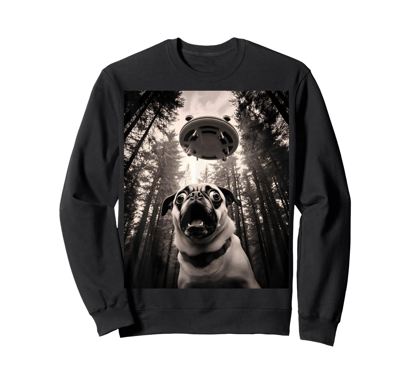 Cool Pug Selfie with UFOs Funny Pug Costume Alien Spaceship T-Shirt