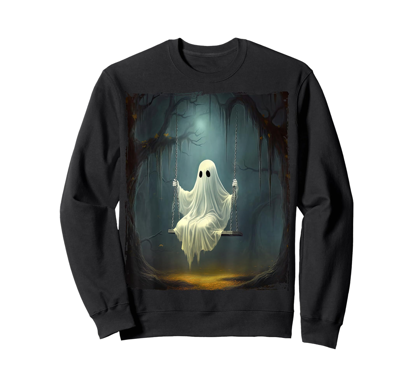 Vintage Floral Ghost On Swing In Forest Spooky Halloween T-Shirt