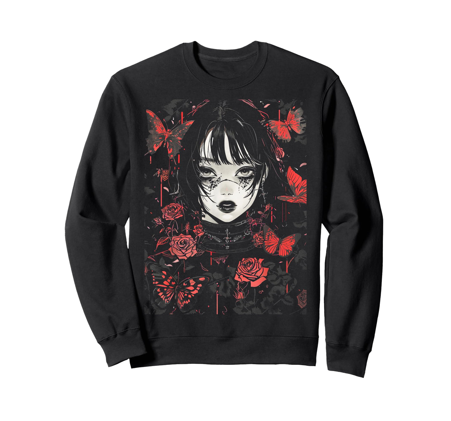 Anime Japanese Goth Cyberpunk City Vintage Butterflies T-Shirt