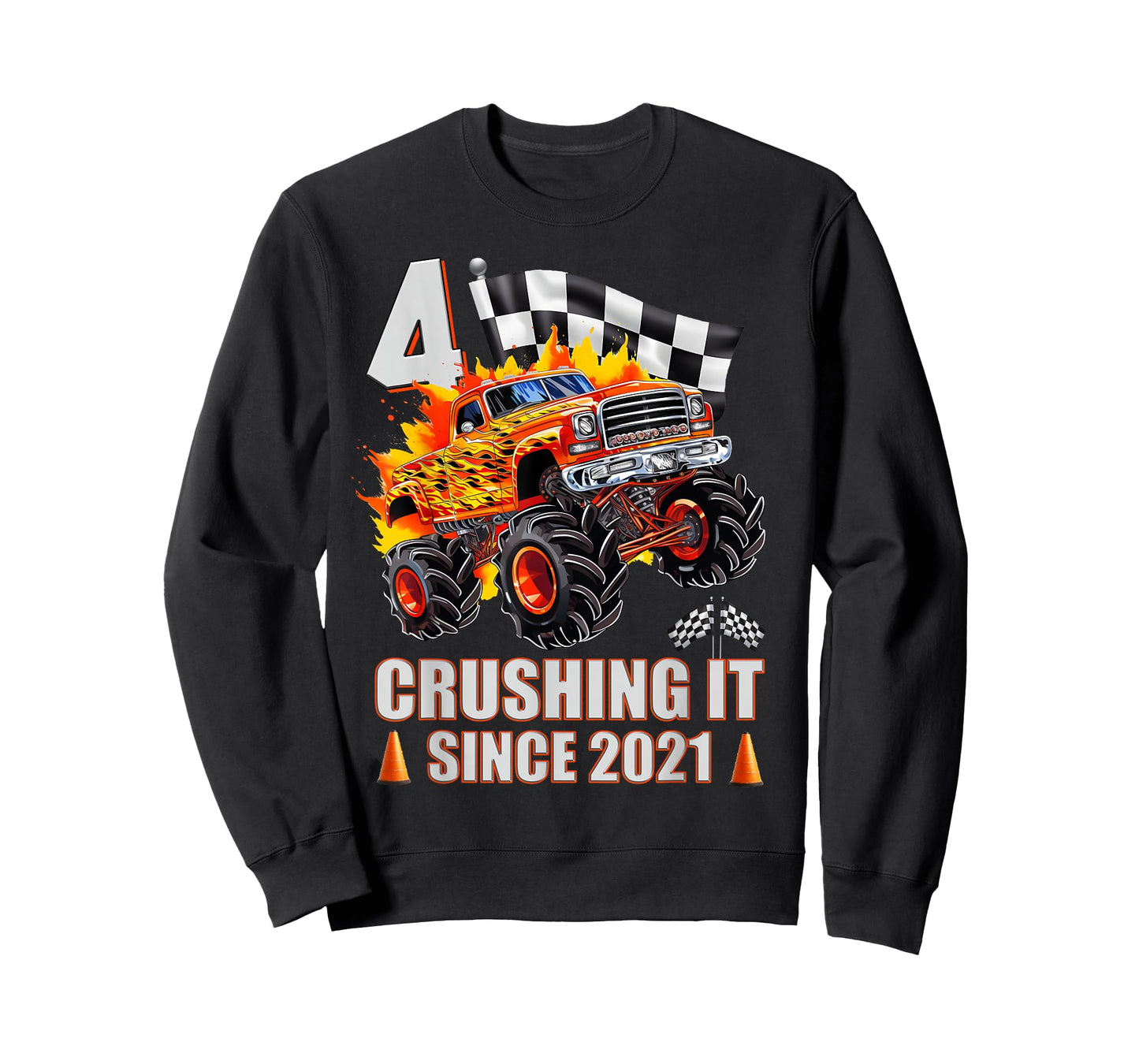 4 Crushing It Since 2021 4th Birthday Monster Truck Kids T-Shirt