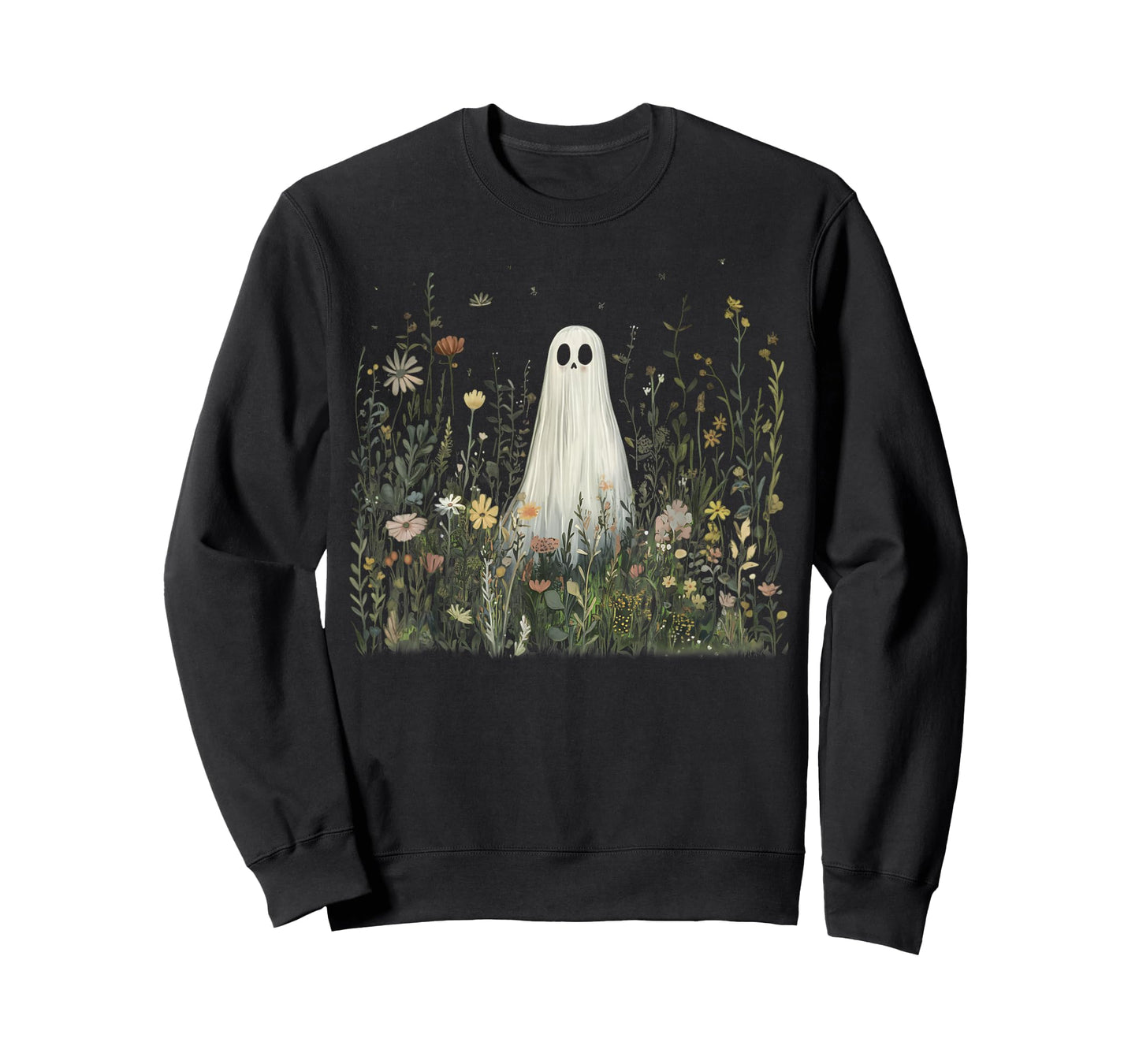 Cute Ghost in Wildflower Spooky Fall Halloween Retro Funny T-Shirt