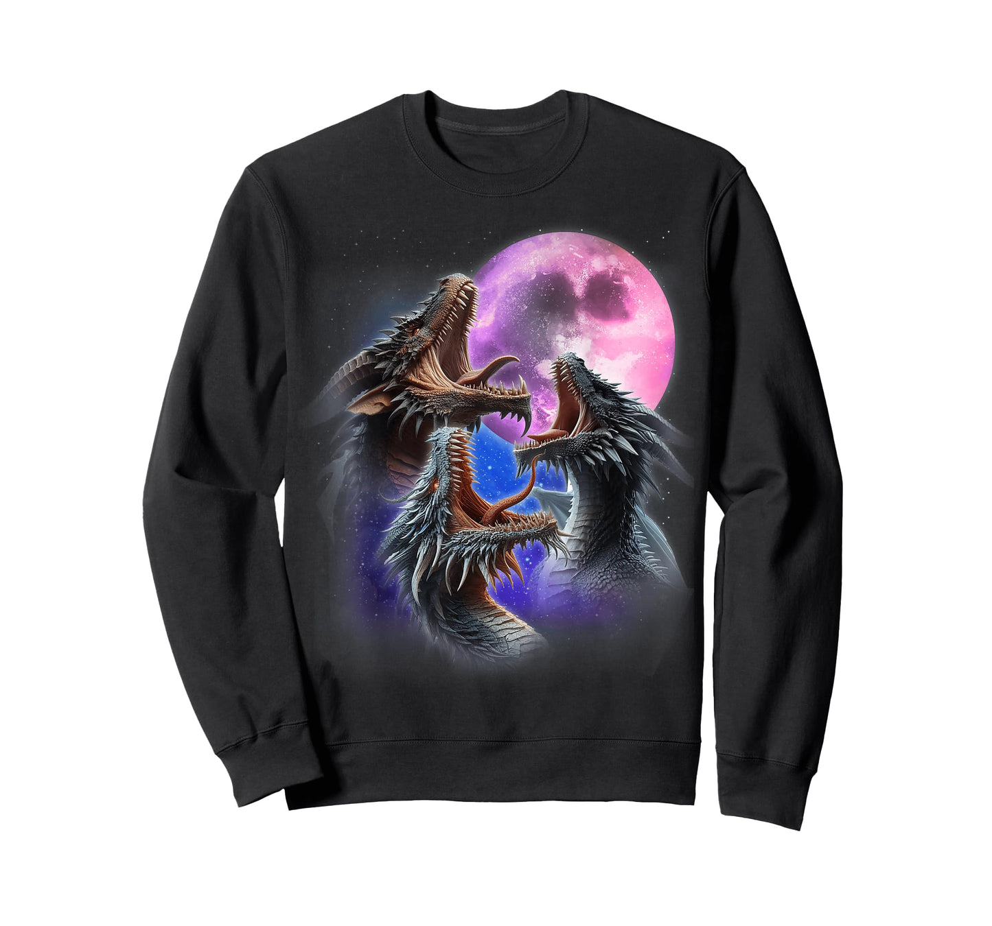 3 Dragons Howling At The Moon Funny Fantasy Dragon Lover T-Shirt