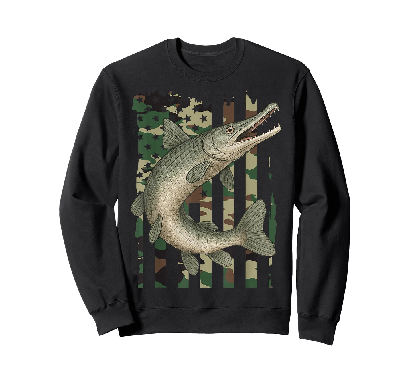 Alligator Gar with Camo American Flag, Fishing Alligator Gar T-Shirt