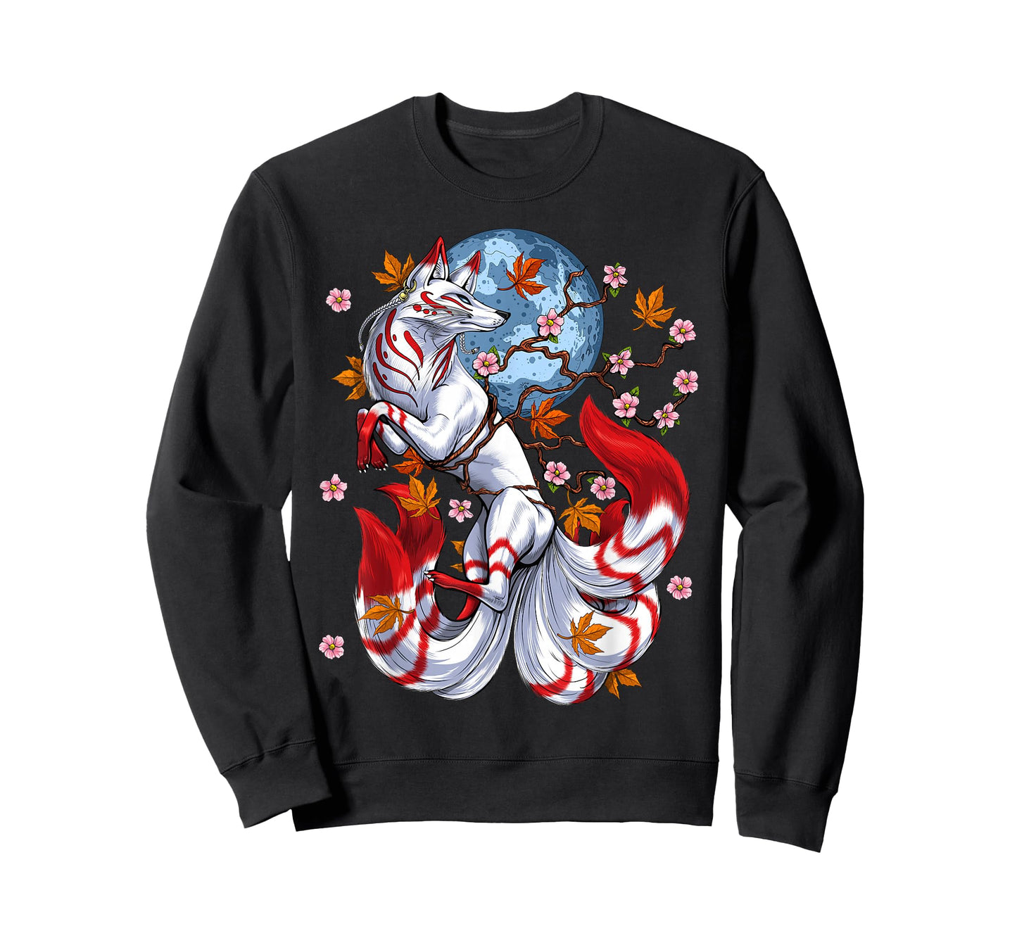 Kitsune Fox Japanese Nine Tailed Fox Cherry Blossom Flowers T-Shirt Small