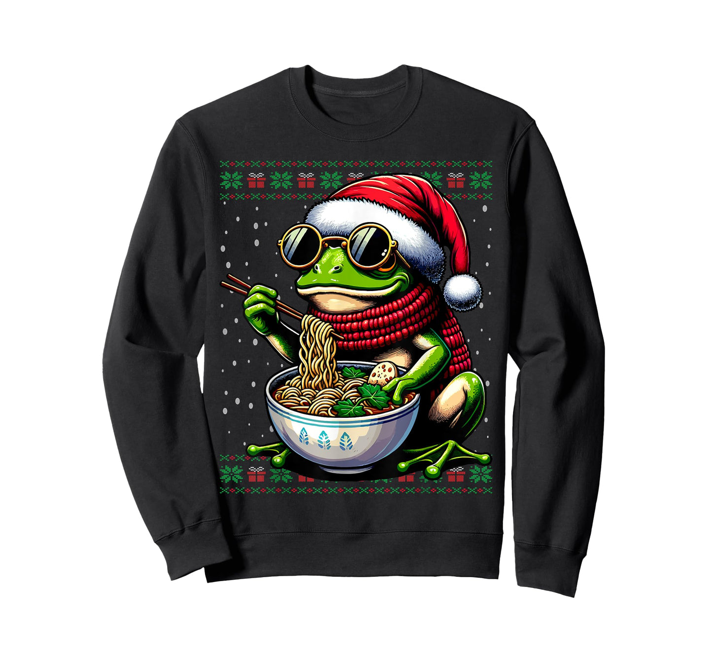Christmas Frog Eating Ramen Ugly Christmas Sweater T-Shirt