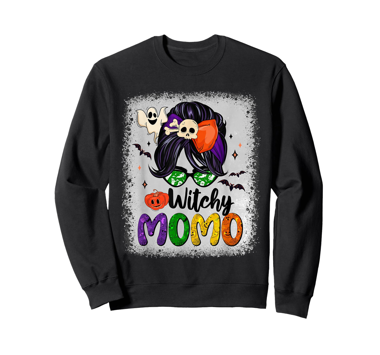 Witchy Momo Messy Bun Halloween Skull Pumpkin Spooky Season T-Shirt