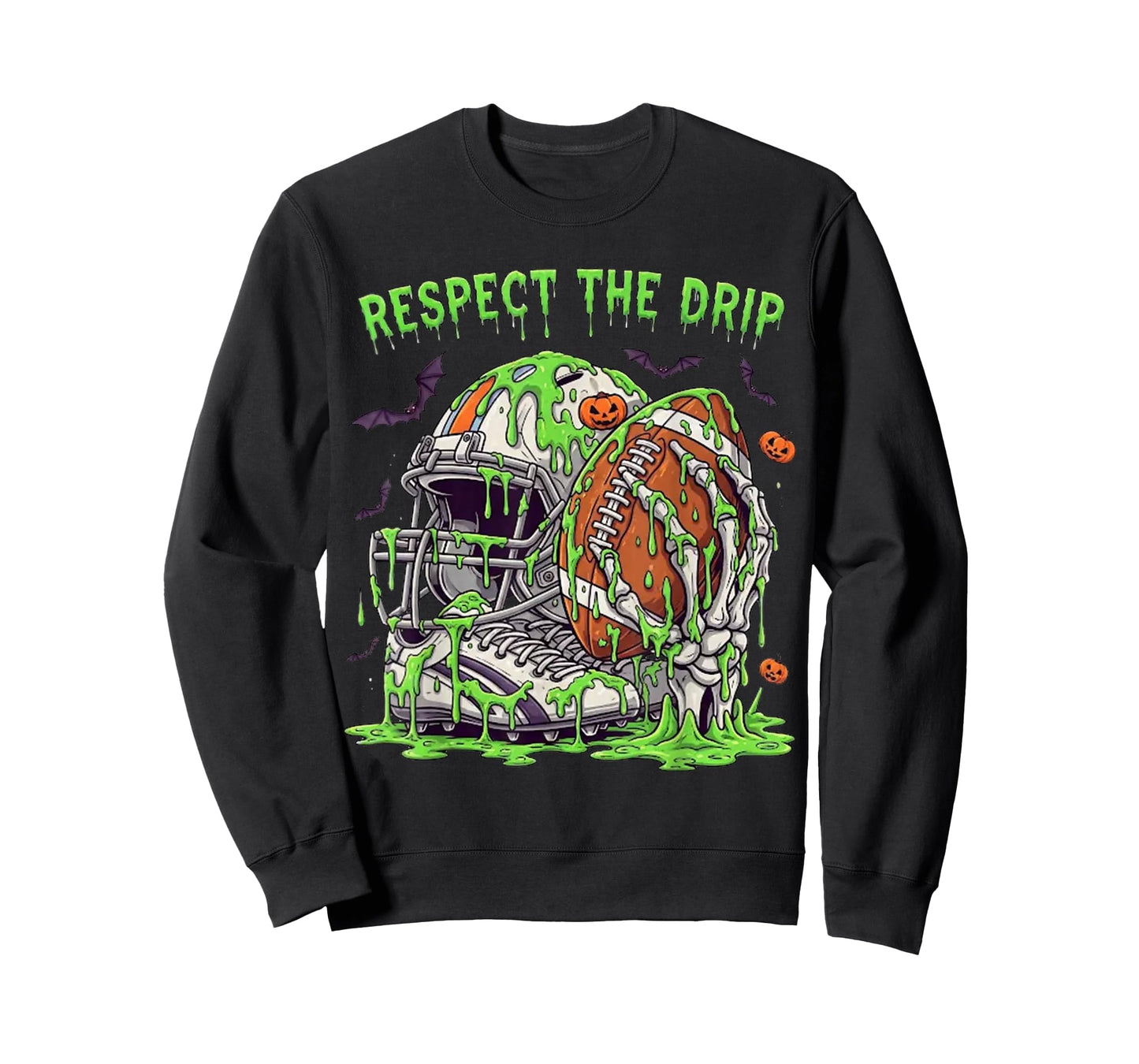 Respect The Drip Football Halloween Skeleton Hand Game Day T-Shirt