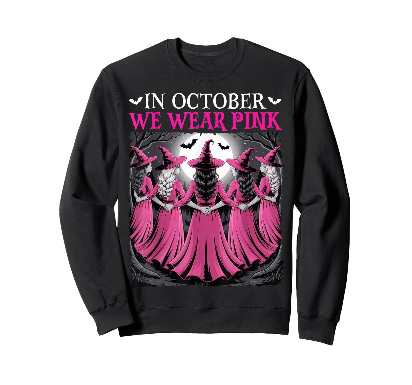 in October We Wear Pink Witch Halloween Breast Cancer Women T-Shirt