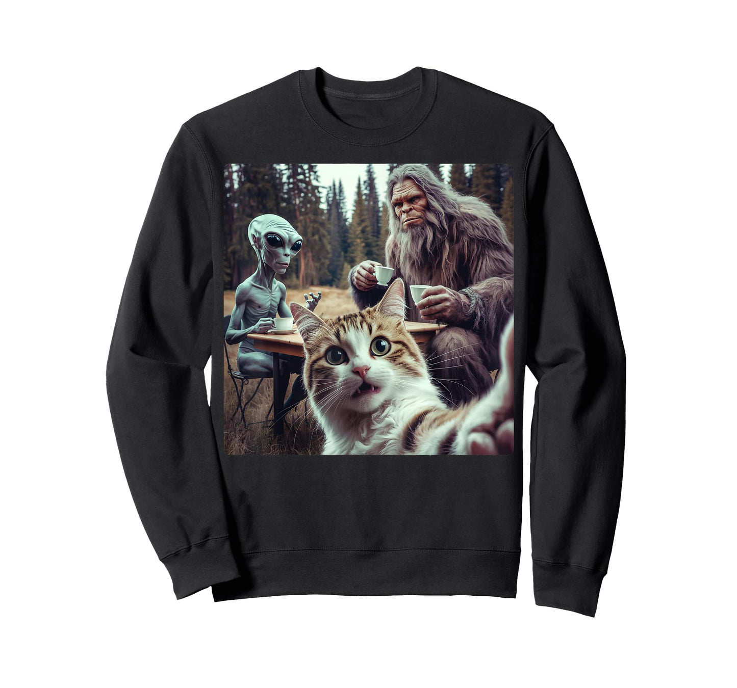 Cat Selfie With Bigfoot Alien Funny Gifts For Men Women Kid T-Shirt