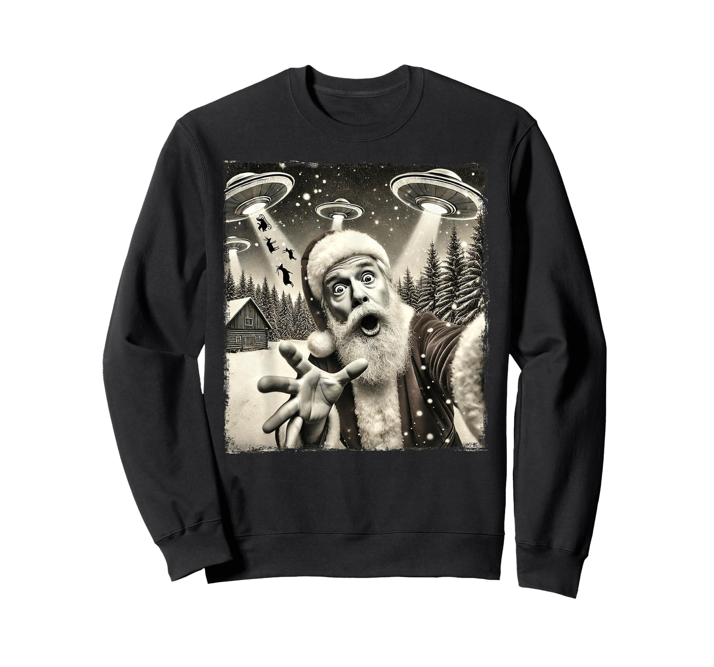 Funny Santa Claus UFO Abduction Christmas Sleigh Reindeer T-Shirt