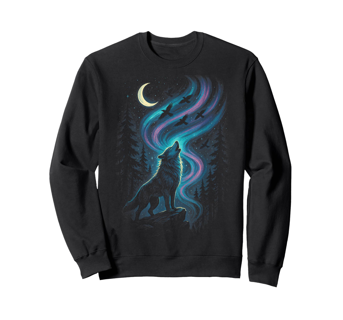 Wolf Aurora Nature Howling Wilderness Night T-Shirt