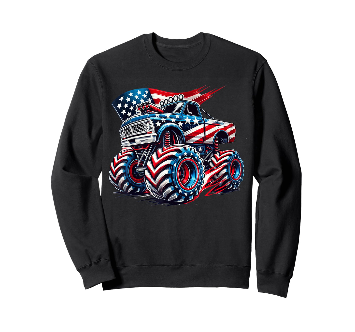 4th of July Monster Truck American Flag USA Boys Kids Tee T-Shirt